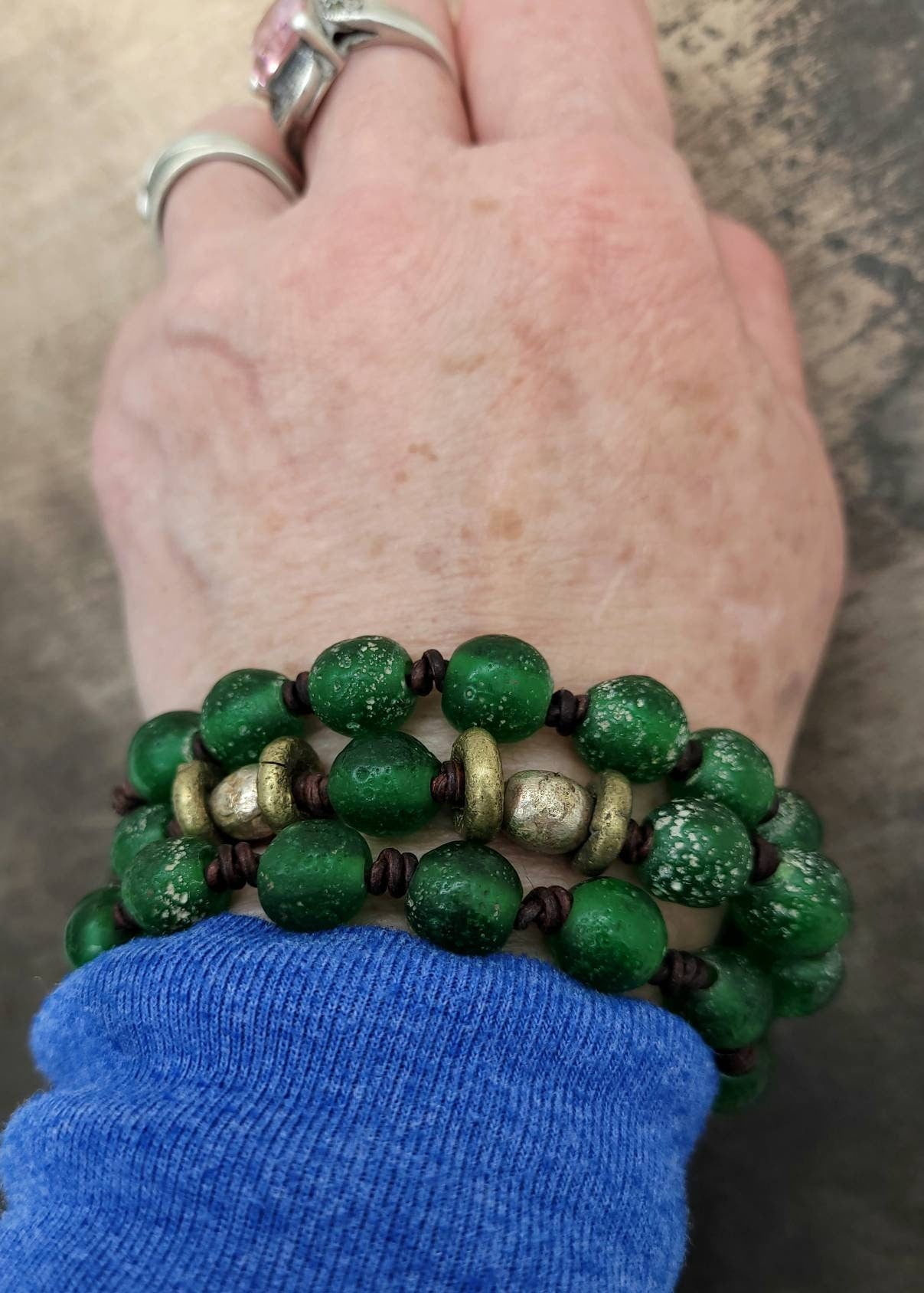 Beautiful Leather Bracelet / Bracelet for Men or Women / Antique Rustic Indonesian Glass Bead Jewelry/Boho/Tribal / Native American/ Ethnic.