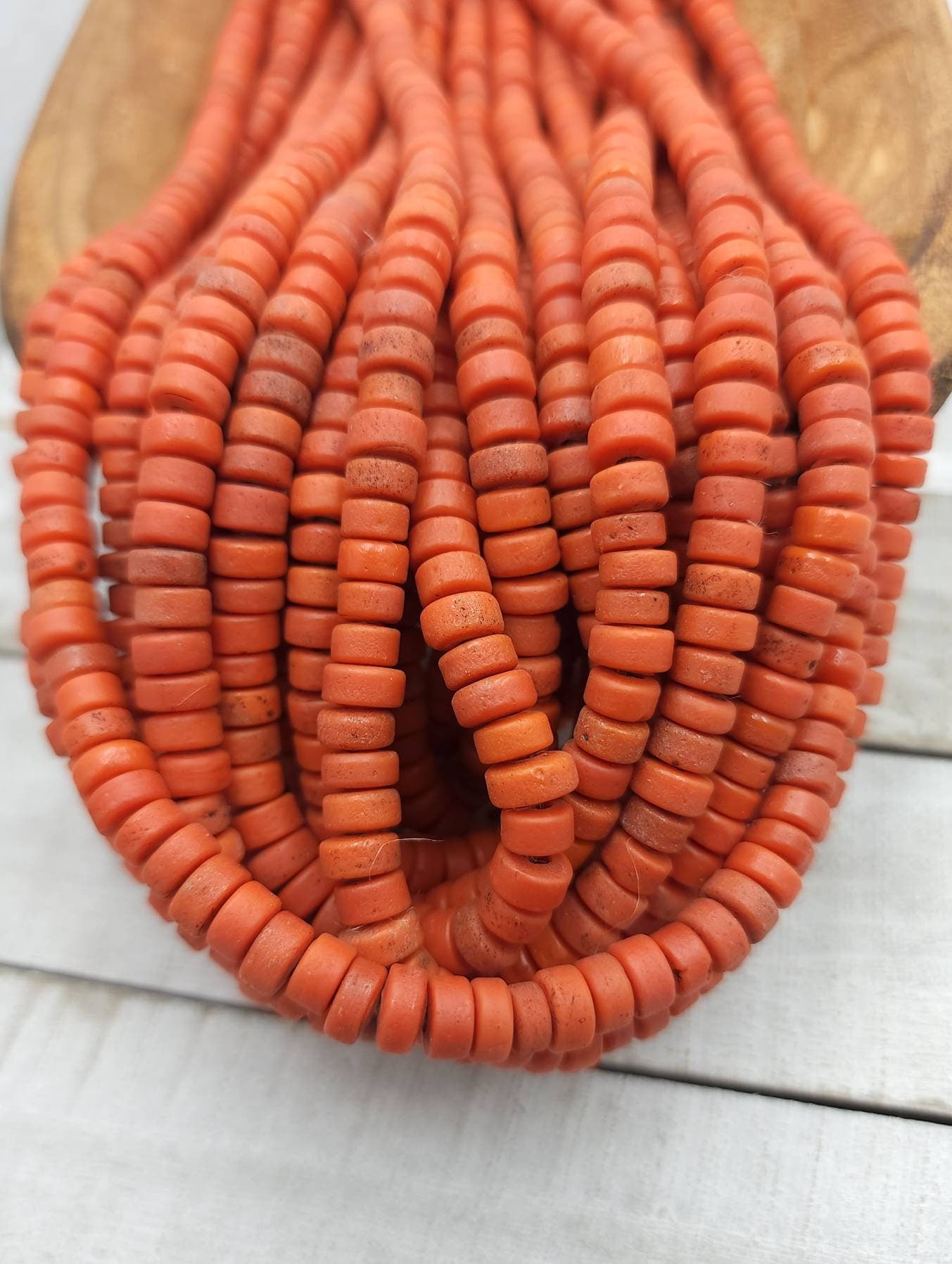 Beautiful Orange Beads Handmade By Indonesian Artisans 8mm Strand 10" / Java / Rustic Beads / Glass Beads / Jewelry Supplies.