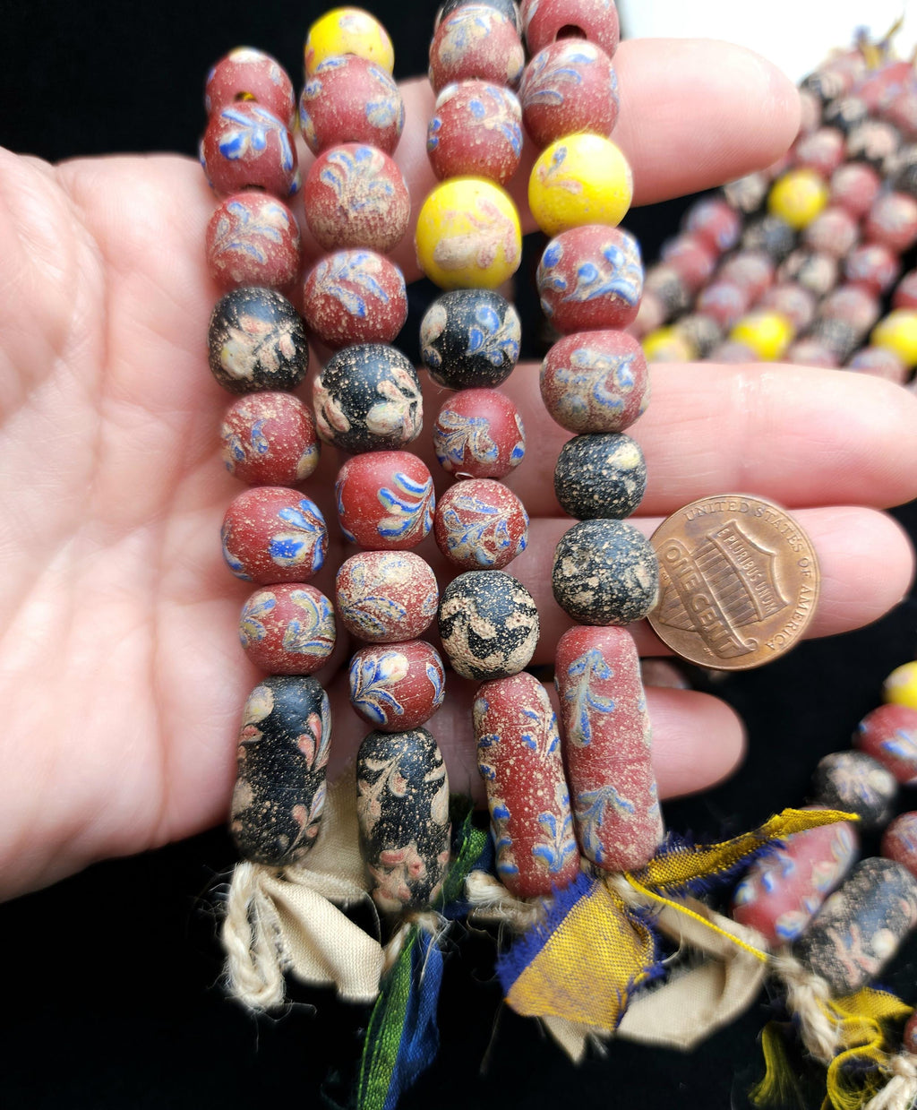 Unusual Vintage Glass Beads From Indonesia, Strand 15 Beads 9-23mm, Craft Jewelry Making Supplies.