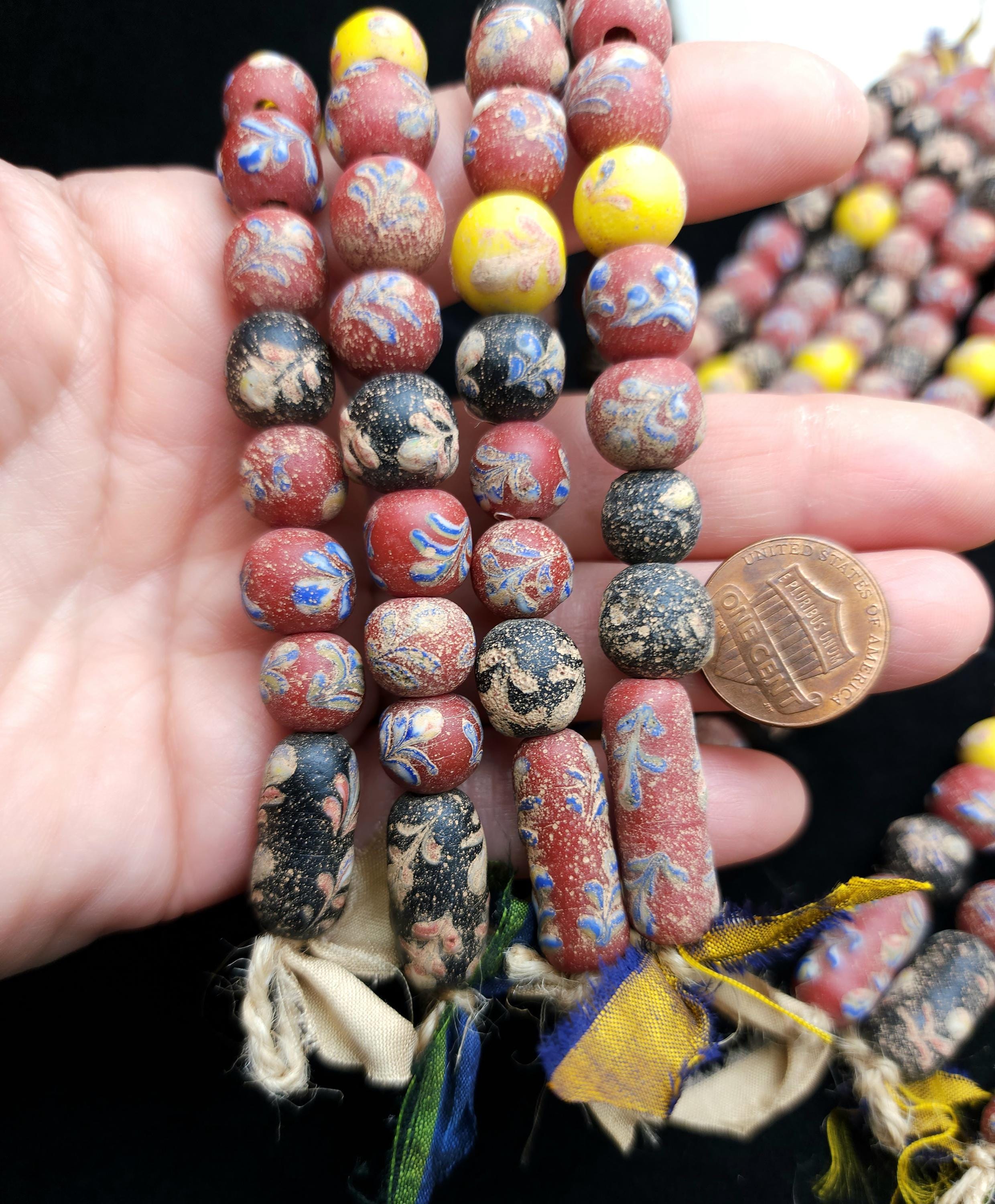Unusual Vintage Glass Beads From Indonesia, Strand 15 Beads 9-23mm, Craft Jewelry Making Supplies.