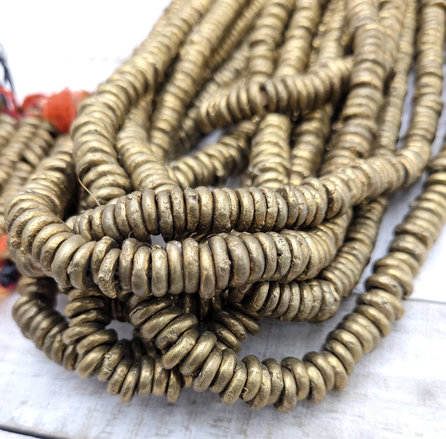 Beautiful Rustic African Brass Beads 9-11mm Choose Strand With 20 or 12 Rings / Jewelry Supplies / Lost Wax / Tribal Boho Ethnic Native A.