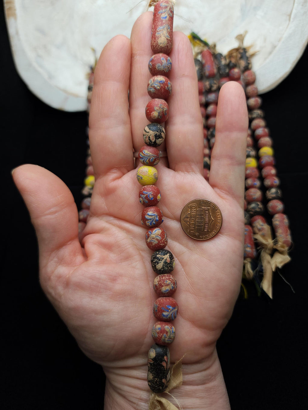 Unusual Vintage Glass Beads From Indonesia, Strand 15 Beads 9-23mm, Craft Jewelry Making Supplies.