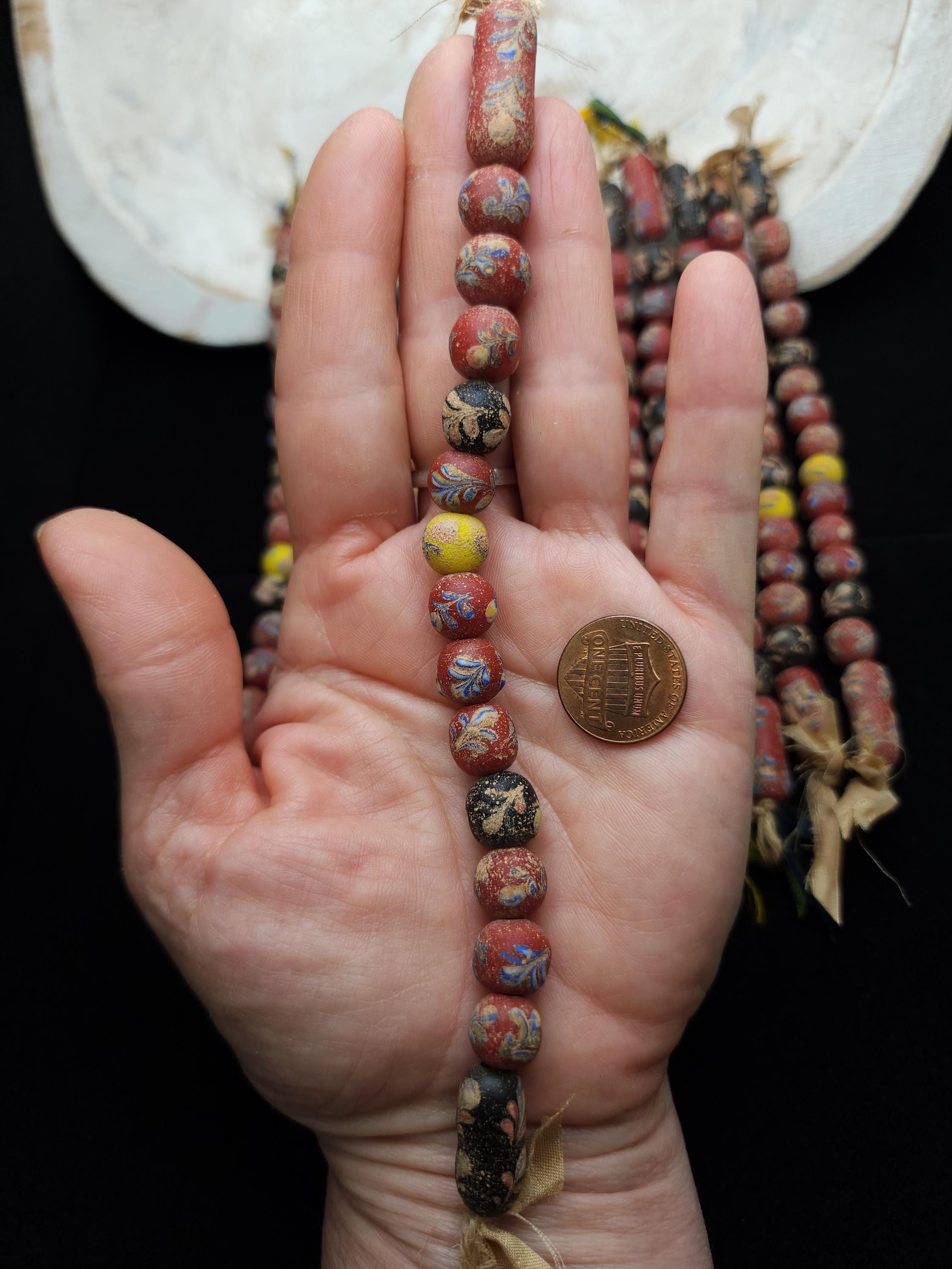 Unusual Vintage Glass Beads From Indonesia, Strand 15 Beads 9-23mm, Craft Jewelry Making Supplies.