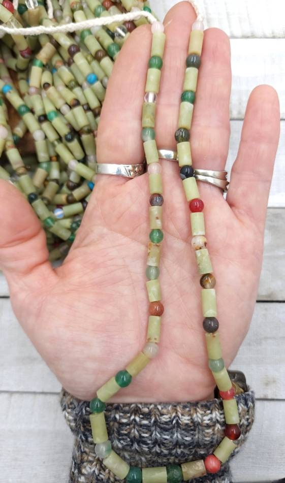 Beautiful Necklace Natural Jade From Afghanistan  12-12.5" Beads 4-5mm and 9-10×5mm/  Gift For Her / Gift For Him / Healing Stone Necklace.
