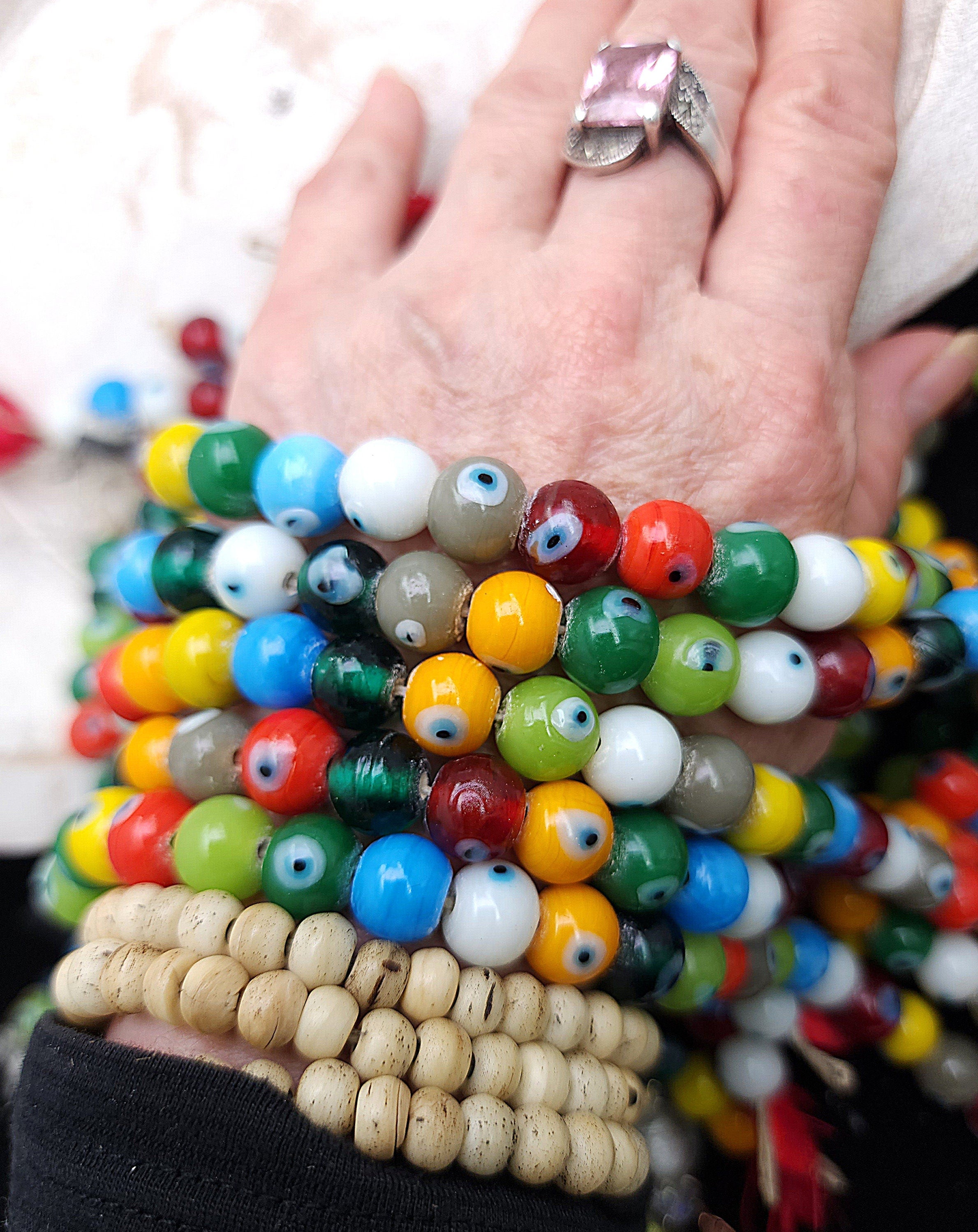 Evil Eye Glass Beads, Spacer Beads for Jewelry Making, Milticolor Beads, Handmade Beads, Strand 12" Inches 9-11mm, Jewelry Making Supplies