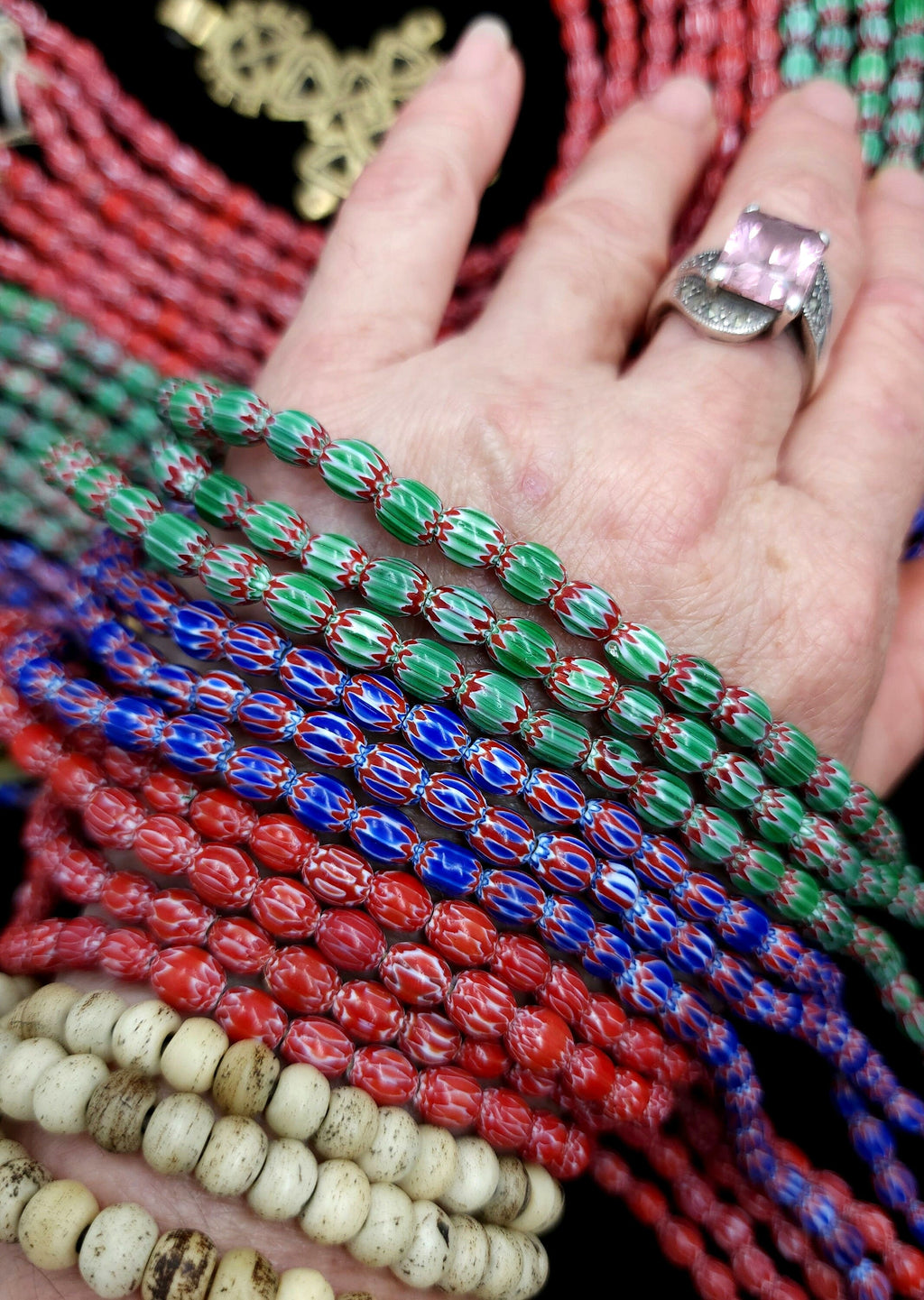 Small Multi-Layer Chevron Beads Choose Red, Blue Or Green Strand 10" 5-7 x 5-6mm 38-40 Beads / Jewelry Making Supplies.