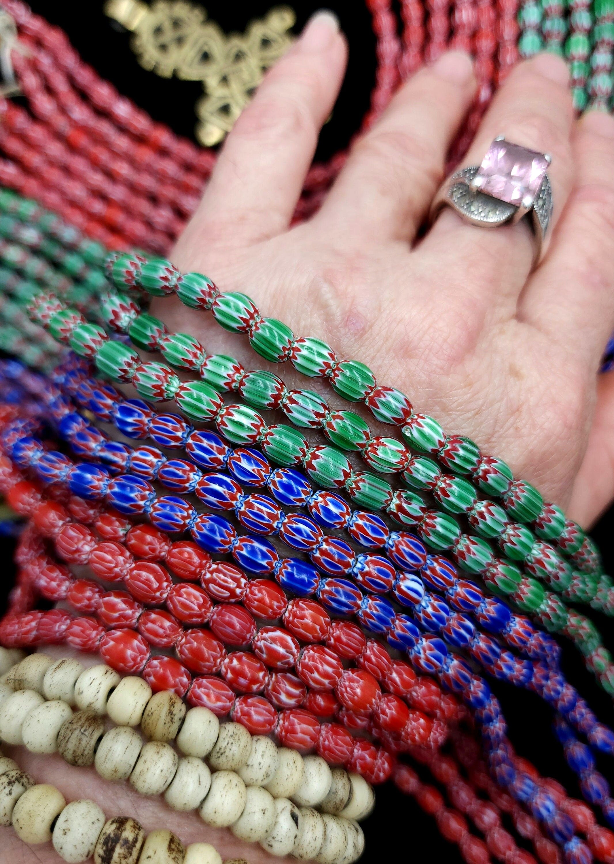 Small Multi-Layer Chevron Beads Choose Red, Blue Or Green Strand 10" 5-7 x 5-6mm 38-40 Beads / Jewelry Making Supplies.