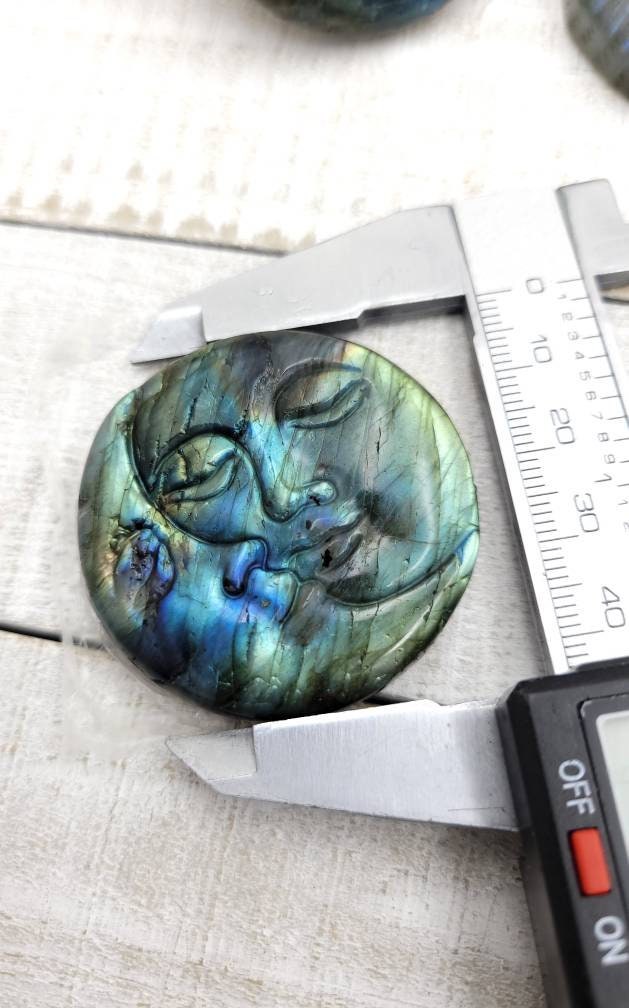 Hand Carved Labradorite Moon And Sun Face Design/Healing Reiki / Stone Collection Decoration Healing Meditation/Jewelry Supplies.