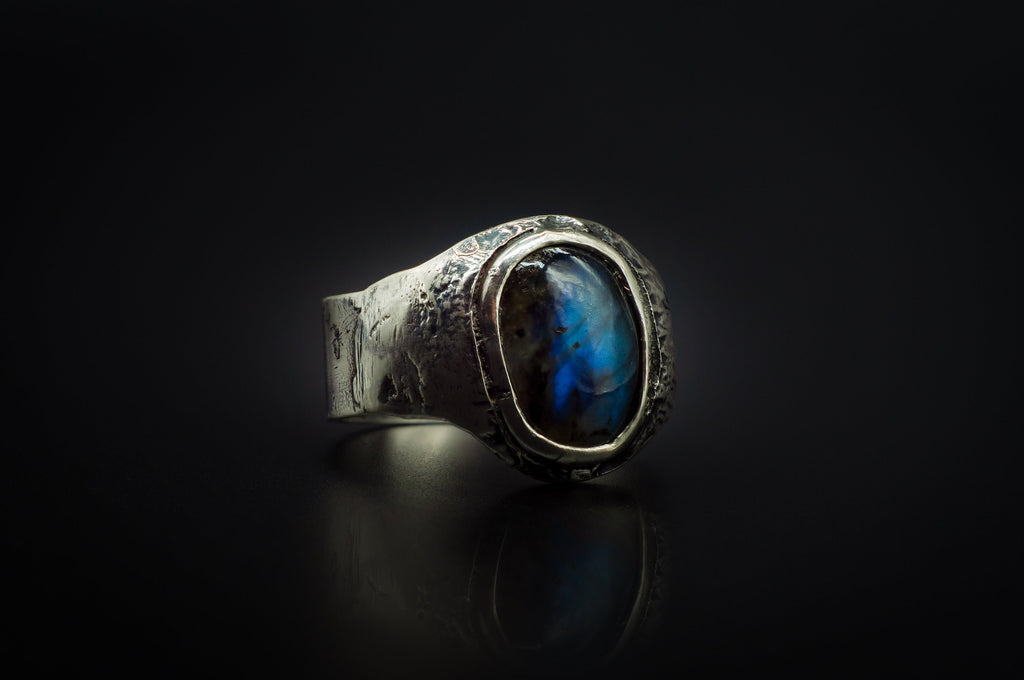 Available Sizes 7 and 13 Authentic 925 Silver Blue Labradorite Ring/Rustic Accent / Handmade Jewelry.