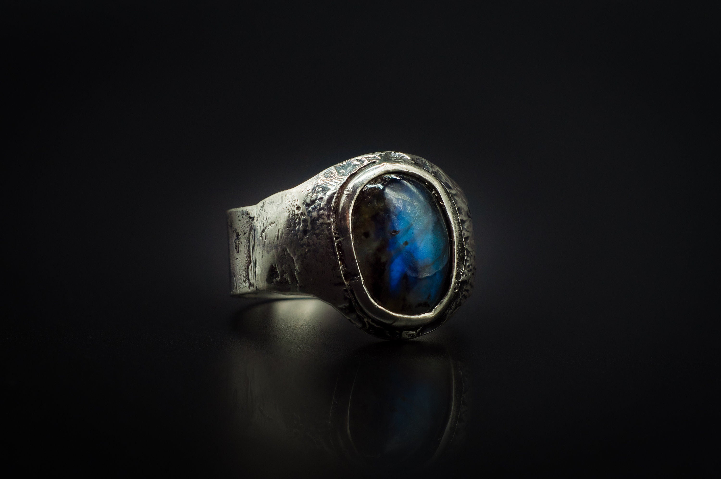 Available Sizes 7 and 13 Authentic 925 Silver Blue Labradorite Ring/Rustic Accent / Handmade Jewelry.
