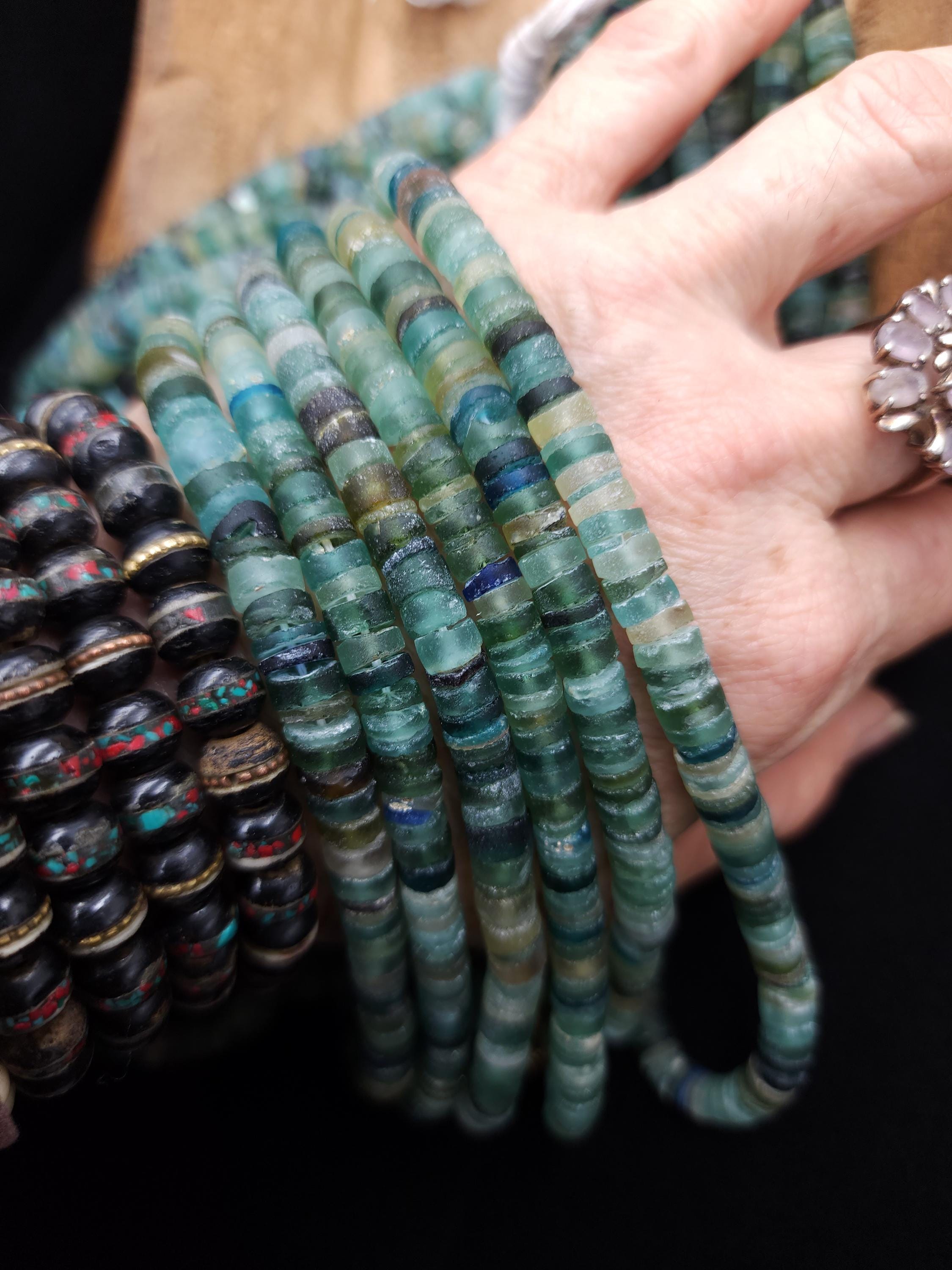 Ancient Roman Glass Beads, Chilinders Heishi Beads, Full Strand 14-15" 3-4mm Or 6-7mm, Jewelry Making Supplies.