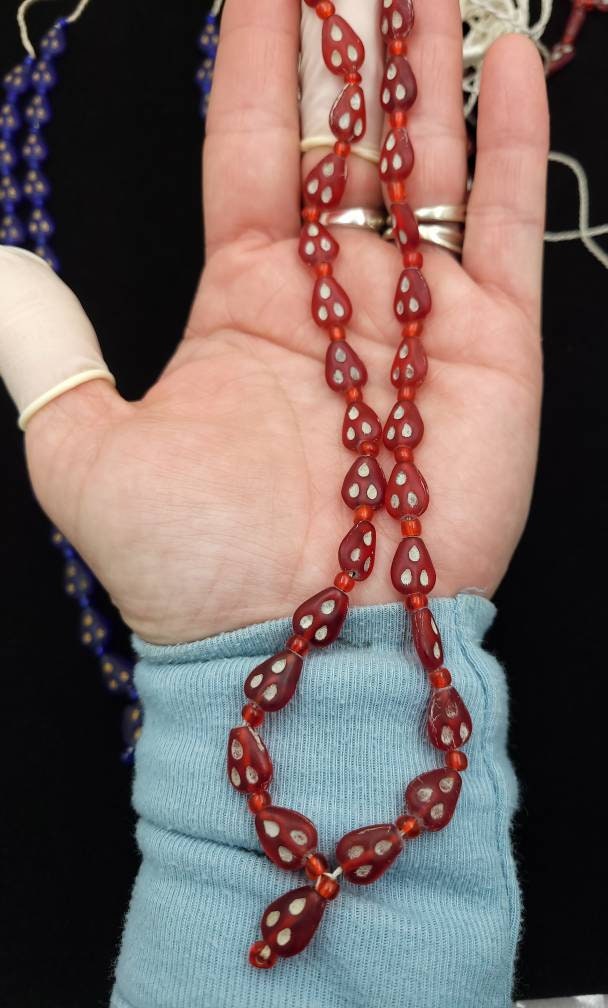 Vintage Glass Beads From Afghanistan Strand 17" 10-11mm / Jewelry Supplies / Egyptian Style Beads / Opaque Glass Beads
