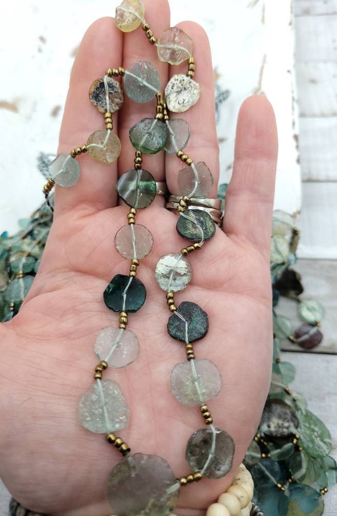 Beautiful Very Exclusive Authentic Roman Glass Necklace 9-12m Strong Patina/2,000 Years Old/Ancient Rome Glass/Fine Relics/Jewelry Supplies.