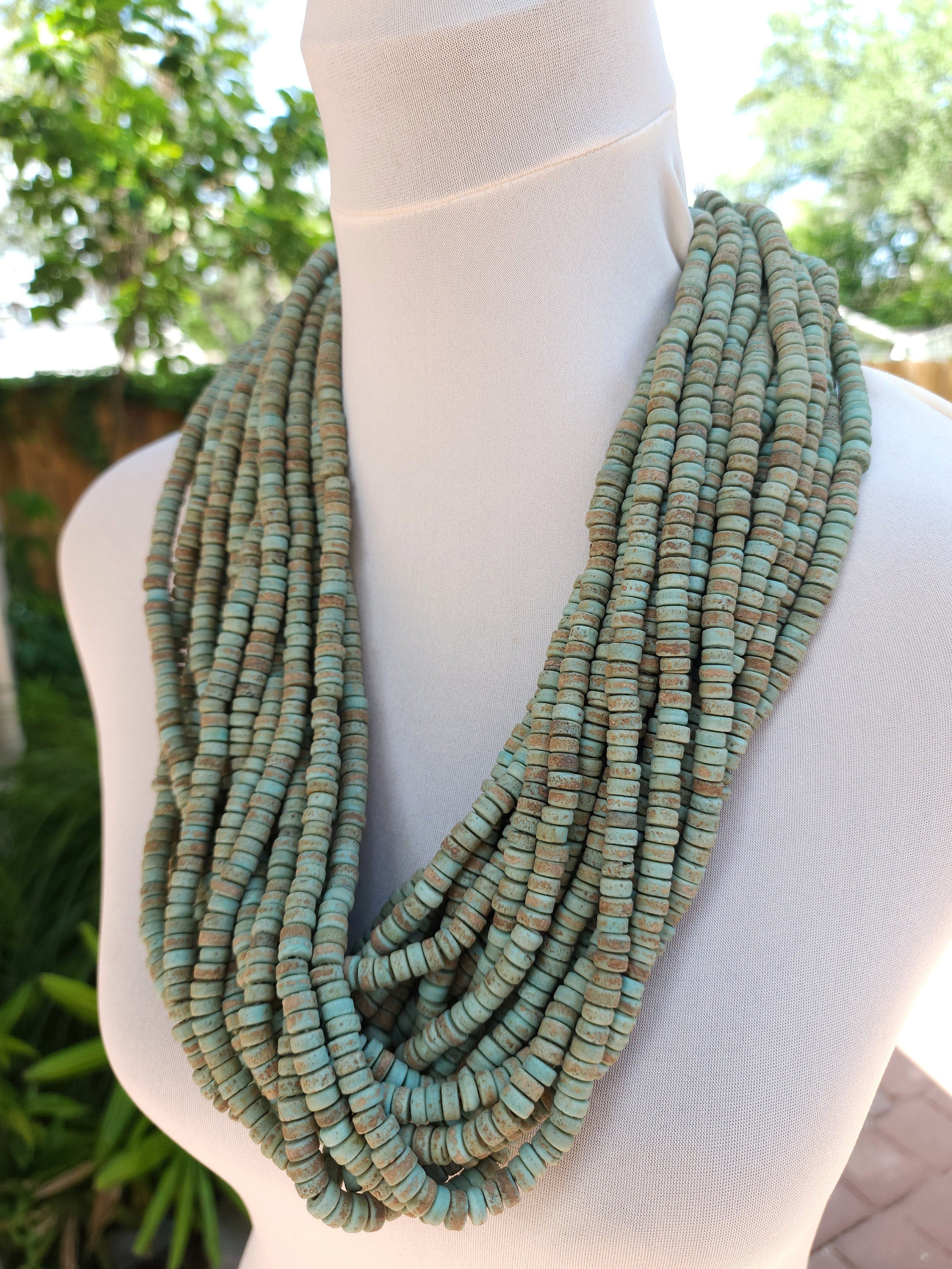 Pistachio Green Beads With Antique Rustic Accent / Handmade From Indonesia / 7-8mm 10"Long Strand / Java /Tribal / Jewelry Supplies.