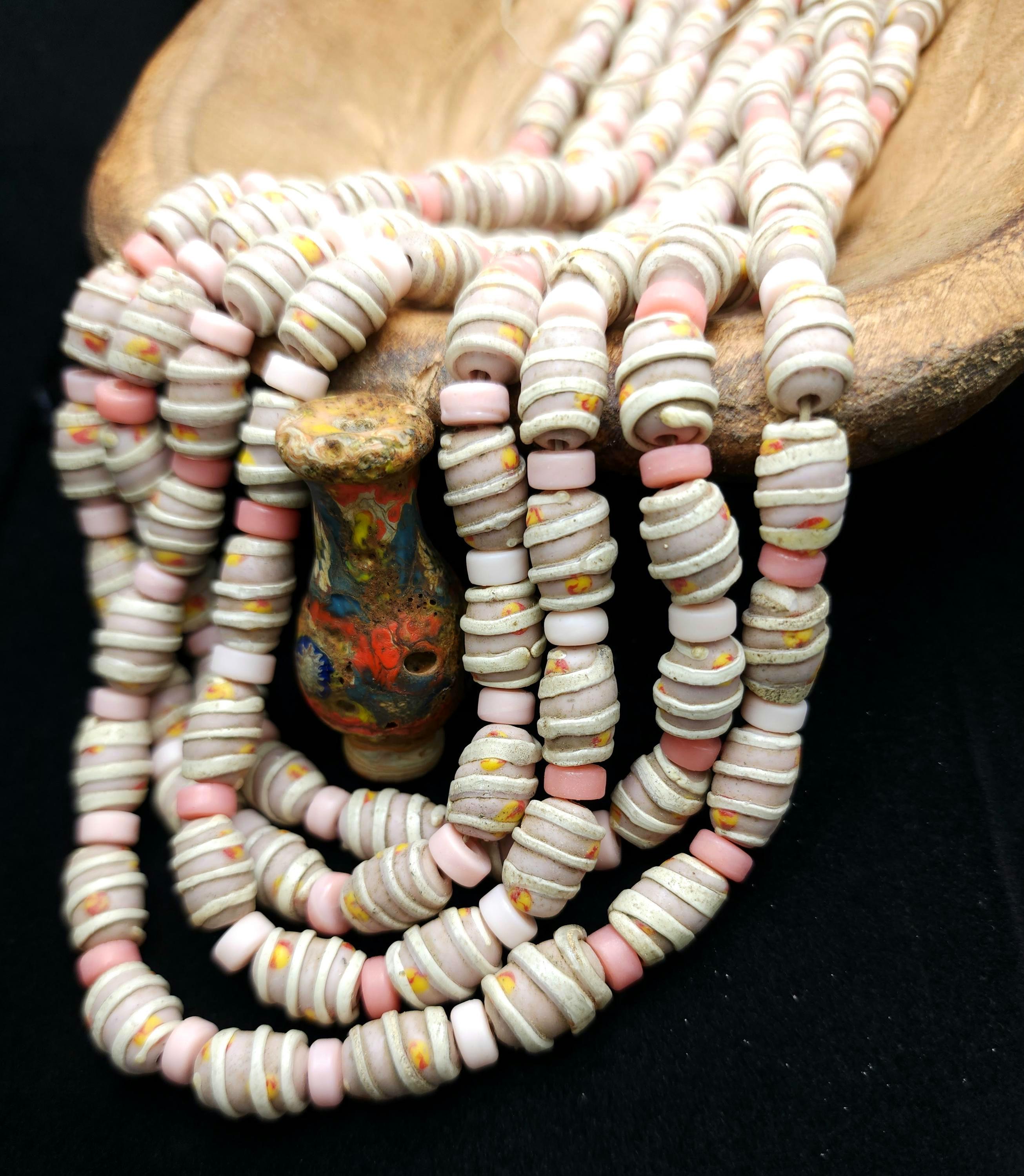 Vintage Rustic Old Accent Glass Beads From Java Indonesia Strand 10 Beads 14-16mm x 11-12mm,  Lampwork, Jewelry Making Supplies, Craft.