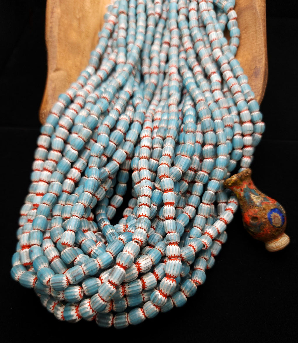 Blue Multilayer Chevron Beads From Java Indonesia, 7-10mm x 7-9mm+, Full Strand 21" Inches 60-62 Beads, Vintage, Jewelry Supplies.