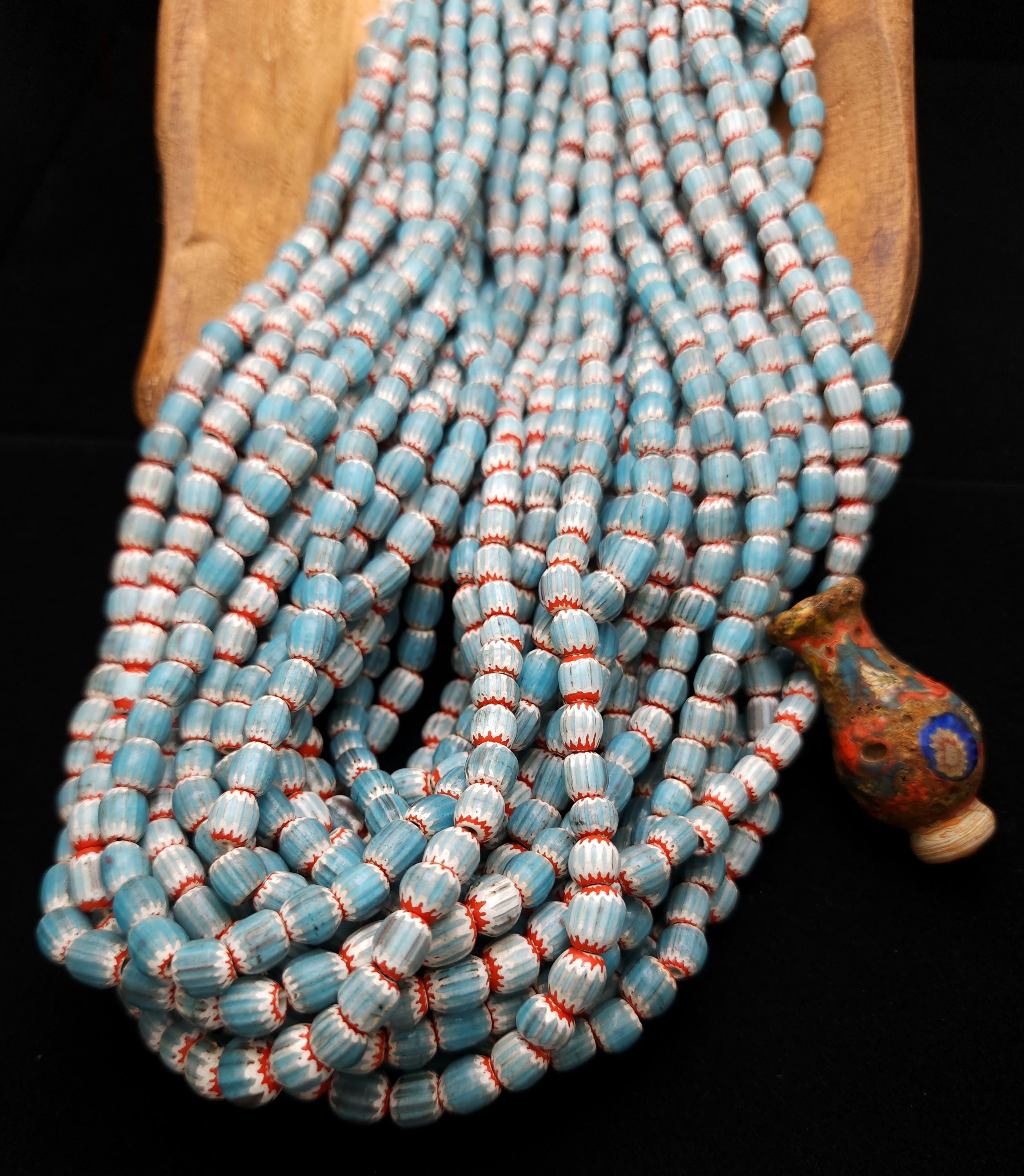 Blue Multilayer Chevron Beads From Java Indonesia, 7-10mm x 7-9mm+, Full Strand 21" Inches 60-62 Beads, Vintage, Jewelry Supplies.