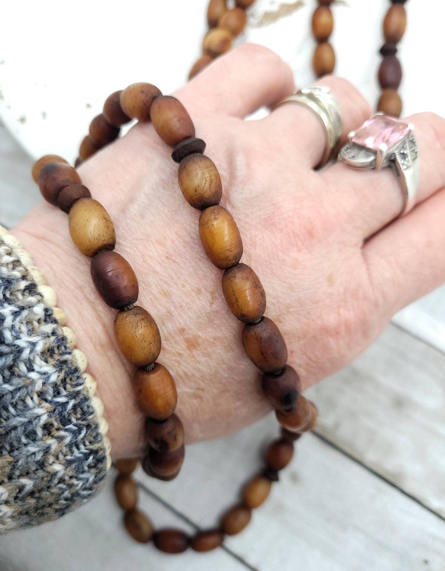 African Camel Bone Beads Necklace 13-14" Inches Long 11-15mm x9-10mm, African Trade Beads, African Bone Beads, Jewelry Making Supplies.