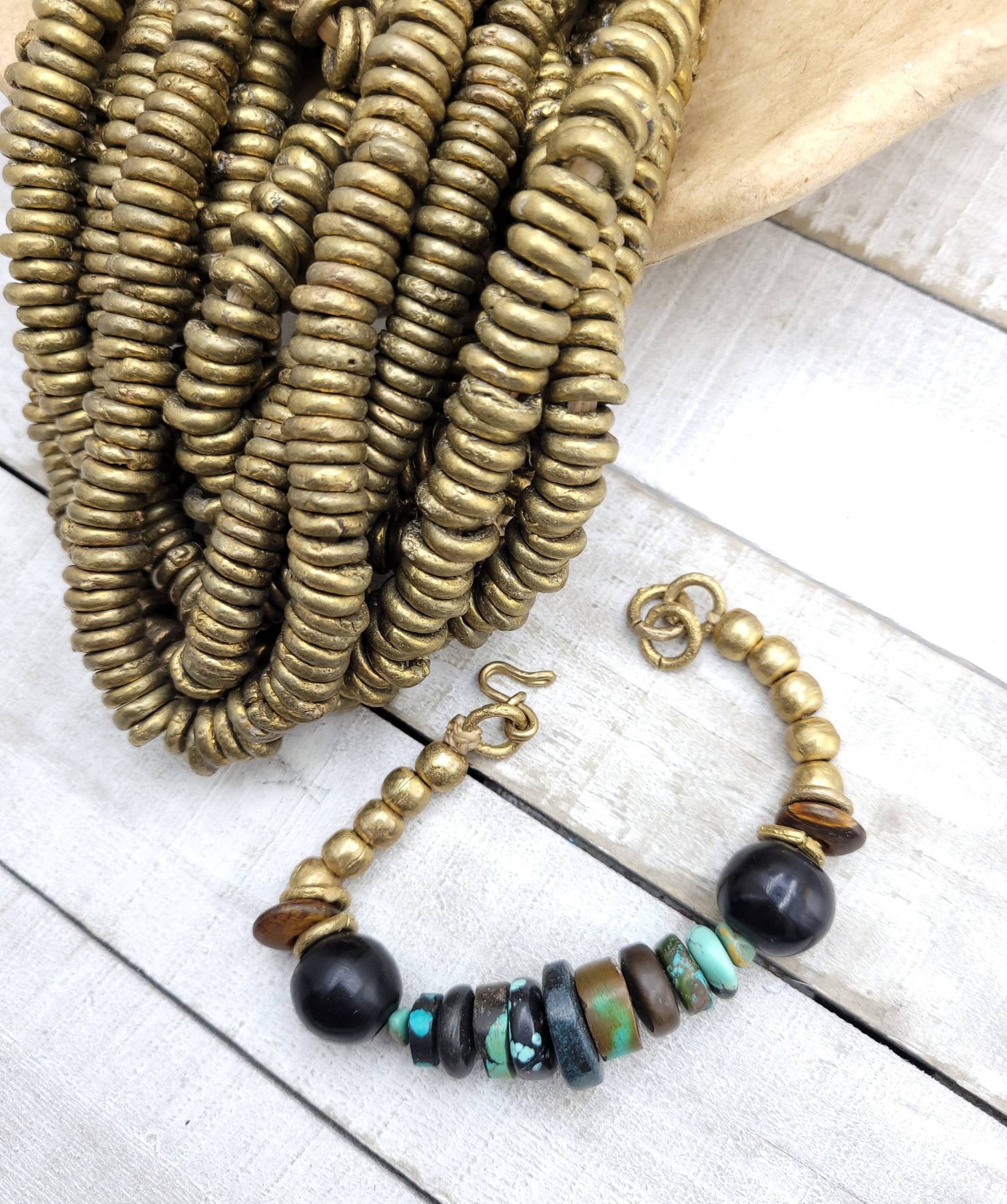 Beautiful Rustic African Brass Beads 9-11mm Choose Strand With 20 or 12 Rings / Jewelry Supplies / Lost Wax / Tribal Boho Ethnic Native A.