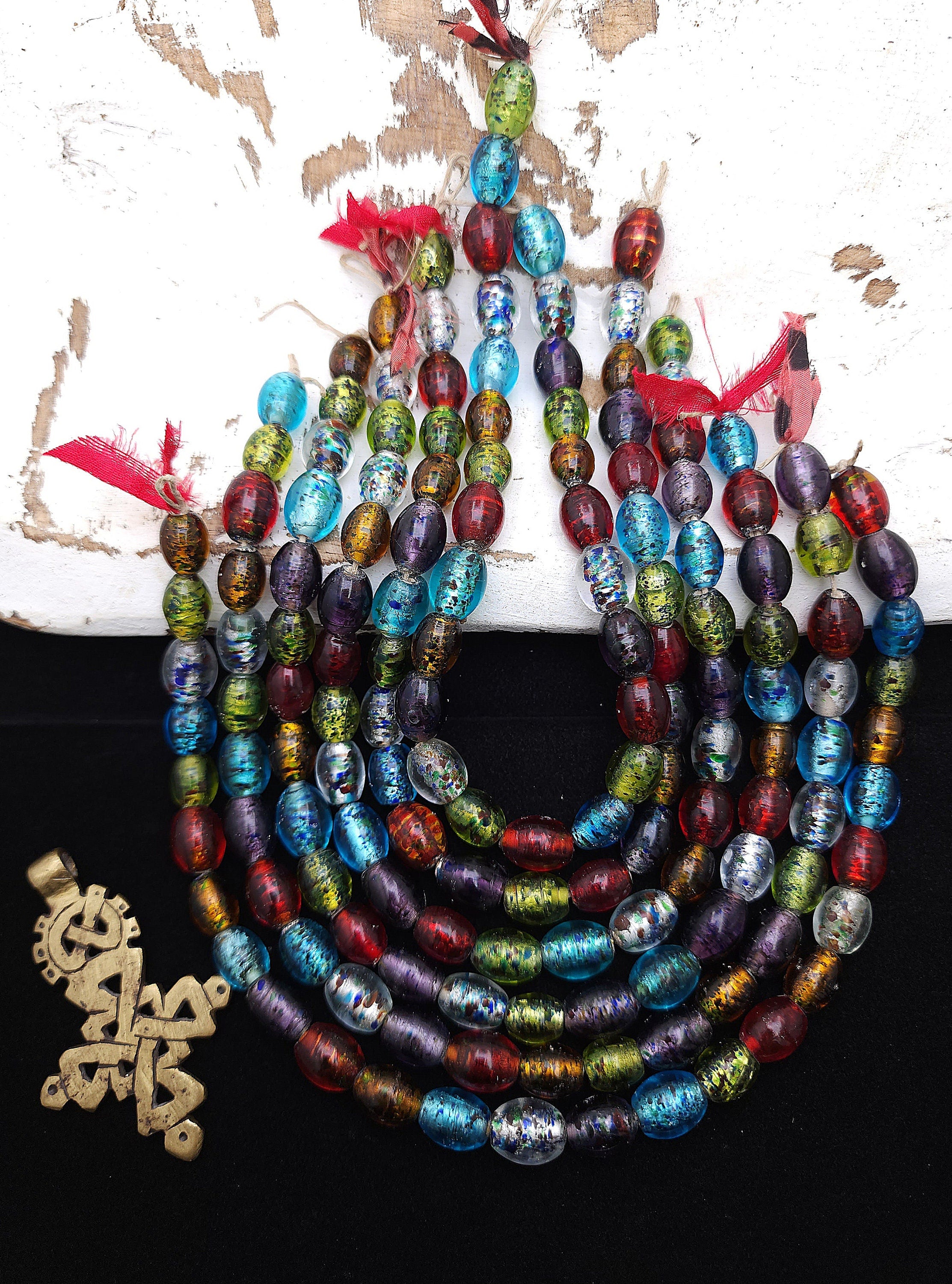 Oval Silver Foil Beads 12" [25], Murano Glass Beads, Venetian Glass Beads, Handmade Glass Beads, Vintage, Lampwork Beads,  Jewelry Supplies.