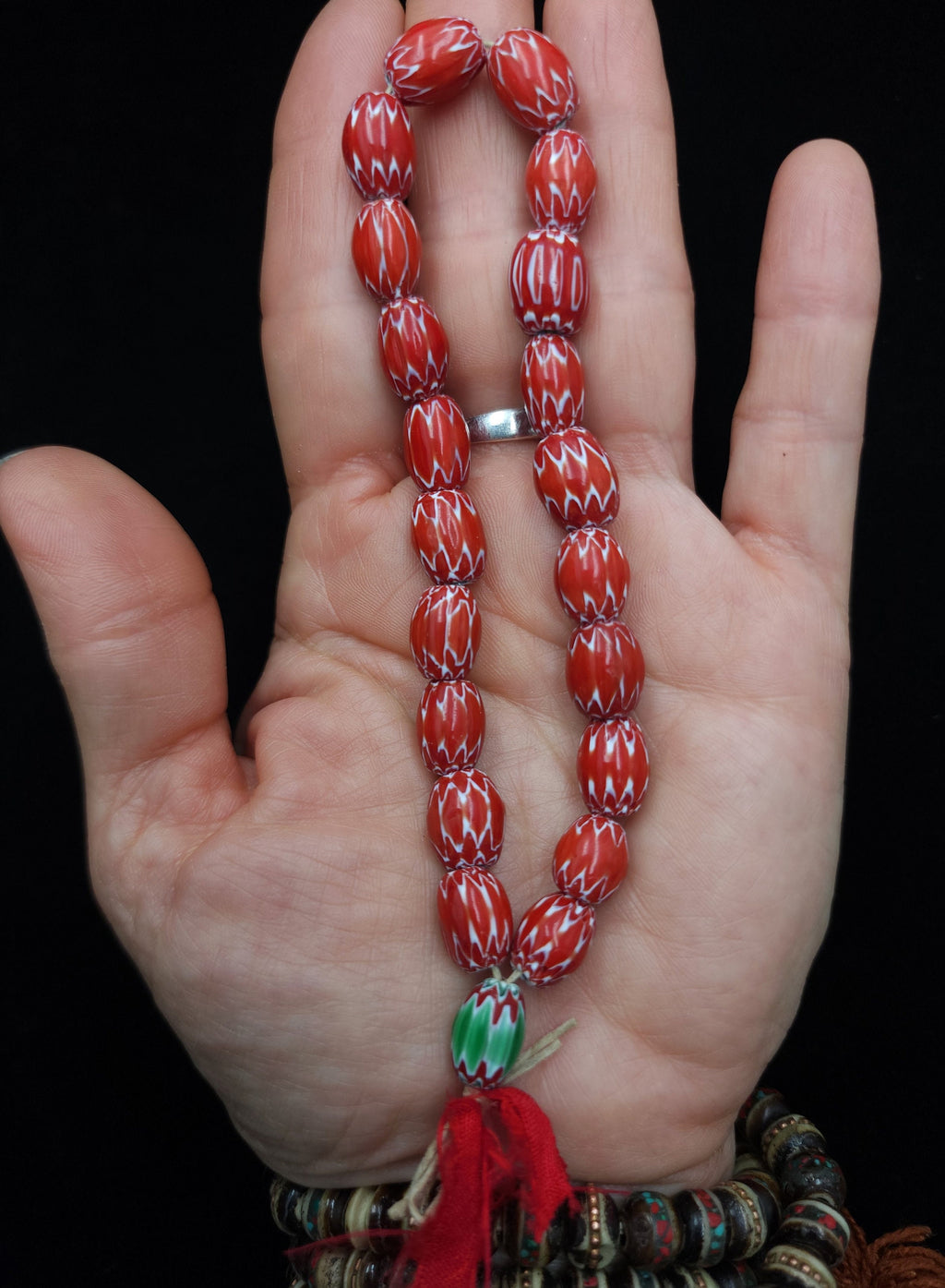 Chevron Beads 6 Layers Option to Choose Green or Red / Strand 8"Inches Green 8x11mm Red 9x11-12mm / Jewelry Making Supplies