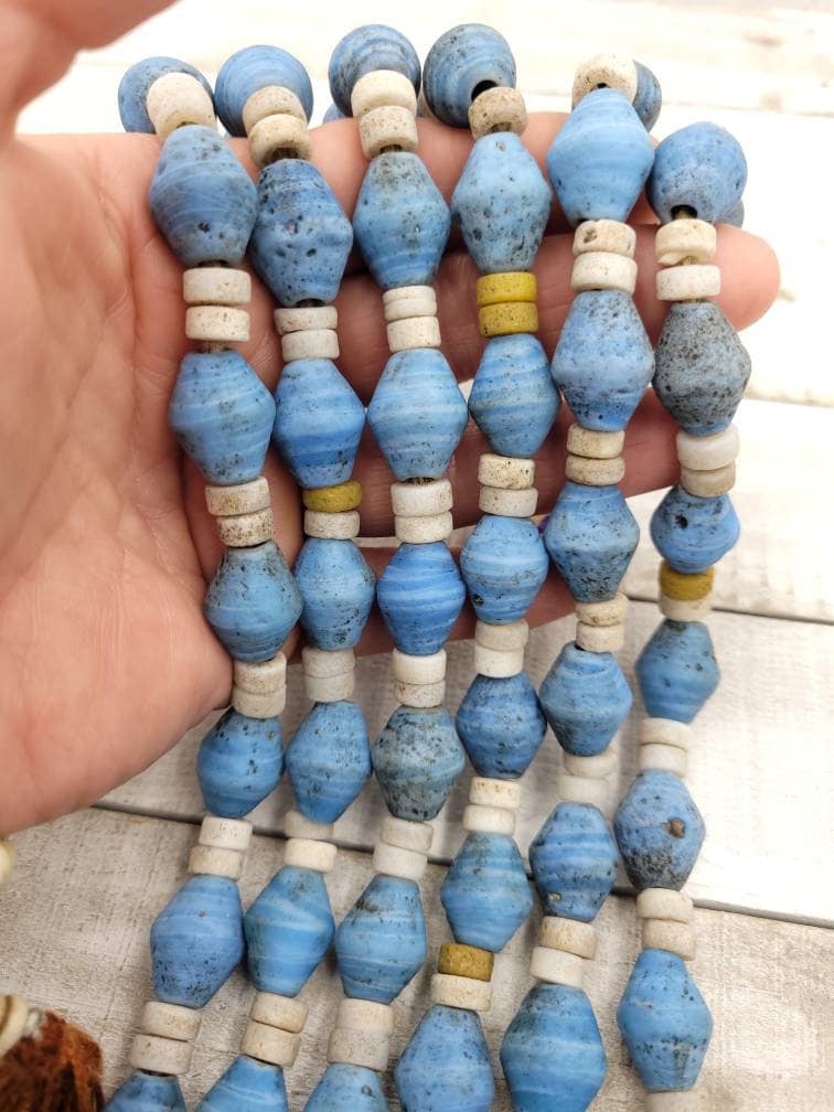 Java Bicone Glass Beads With Old Rustic Accent / Strand 10" 16-18mm x 13mm / Jewelry Supplies / Indones Beads / Lampwork Beads.