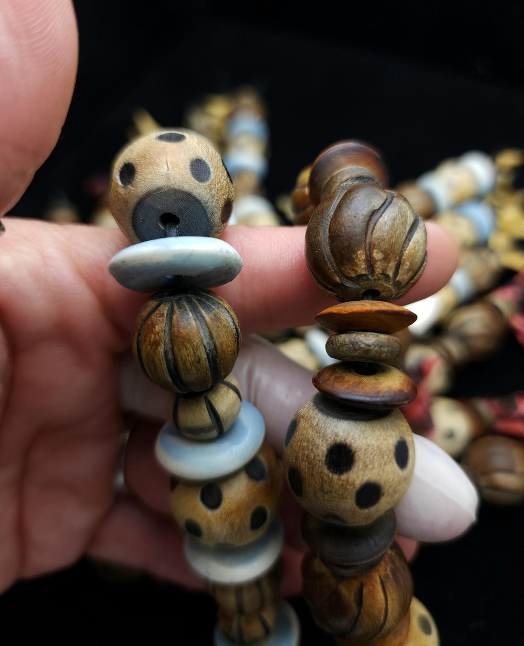 Hand-Carved Horn Bone Beads, 12–21mm, Unique African Large Hole Beads, Strand 10", Option to choose, Rustic Natural Buffalo Bone Beads.