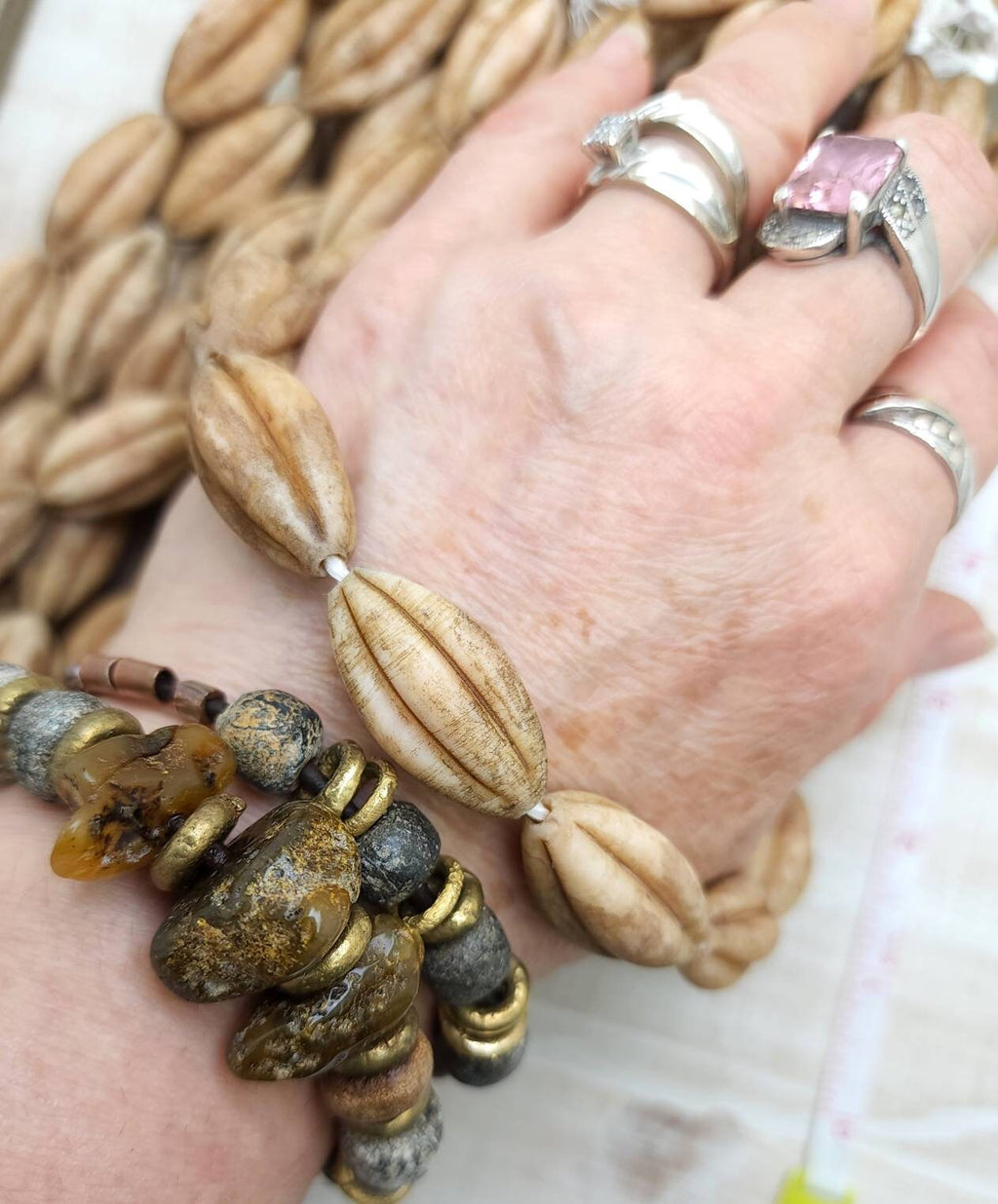 Large Oval Old Rustic Glass Melons Beads peach pink / Indonesian Hand Carved Beads / Choose 3 or 4 Beads 23-26mm  Jewelry Supplies