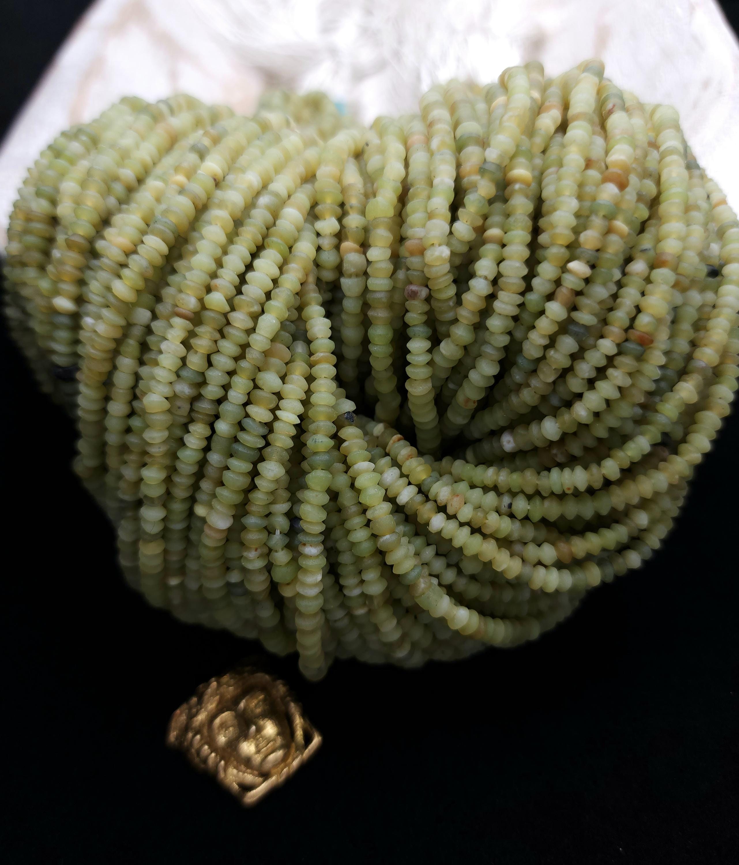 Serpentine Lemon Green Natural Jade Beads, Healing Stone Saucer Heishi Beads From Afghanistan, [3mm+] Strand 14", Jewelry Making Supplies.