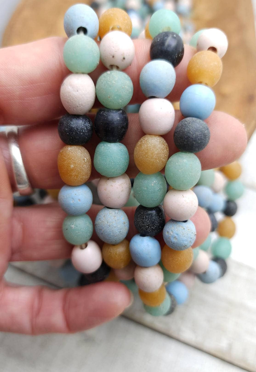 Opaque Glass Java Beads With Rustic Accent 9-10mm Choose Full Strand 23" Long[52+ Beads] or Half Strand 12"[26+] / Indonesian Beads /