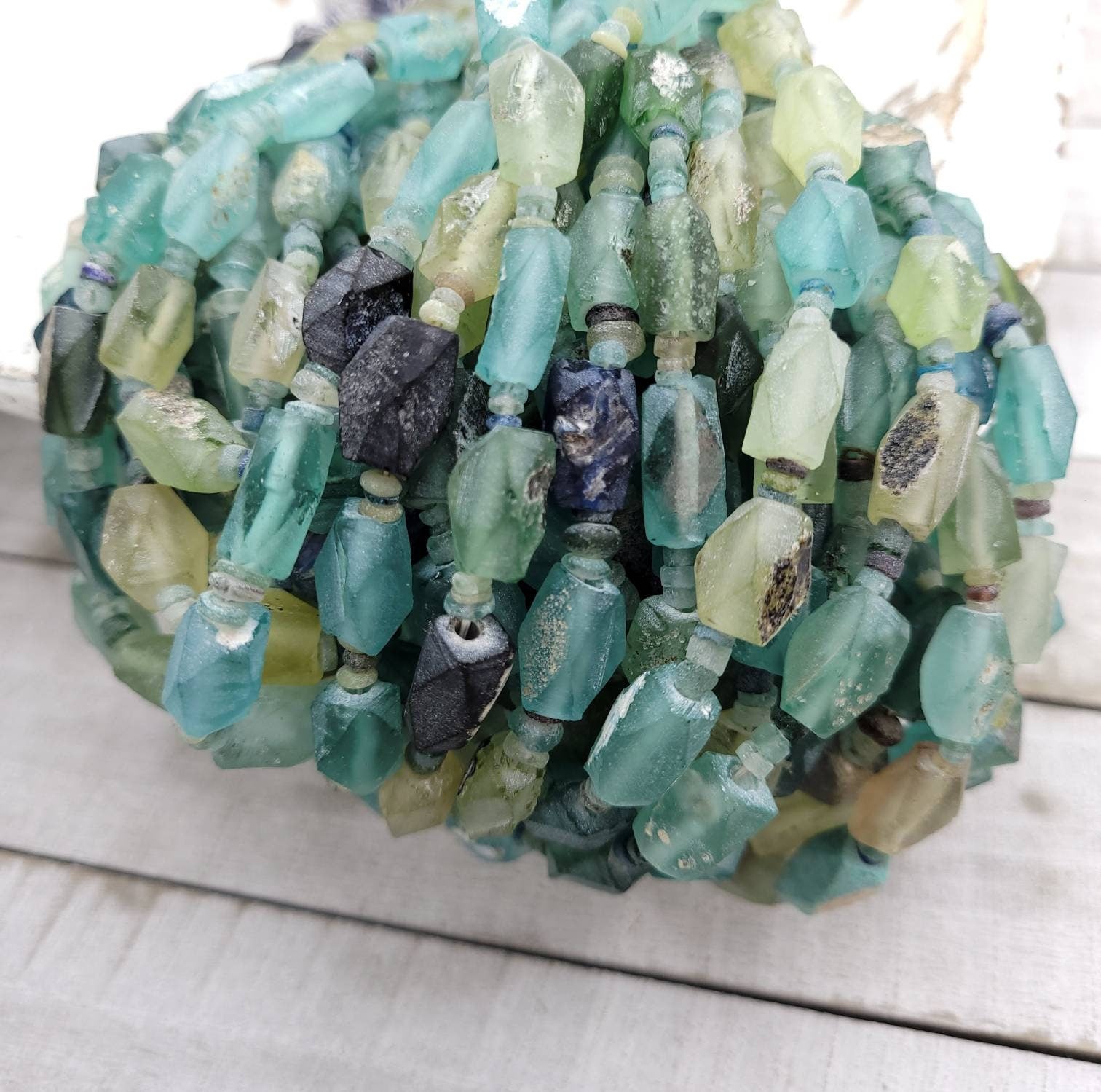 Authentic Genuine Ancient Roman Glass Faceted Diamond-Shaped Roman Glass Beads /15 "-16" Full  Strand Big Diamond 10-16mm/ Jewelry Supplies.