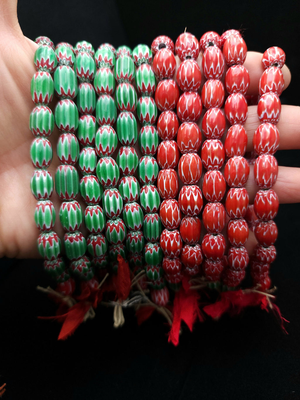 Chevron Beads 6 Layers Option to Choose Green or Red / Strand 8"Inches Green 8x11mm Red 9x11-12mm / Jewelry Making Supplies
