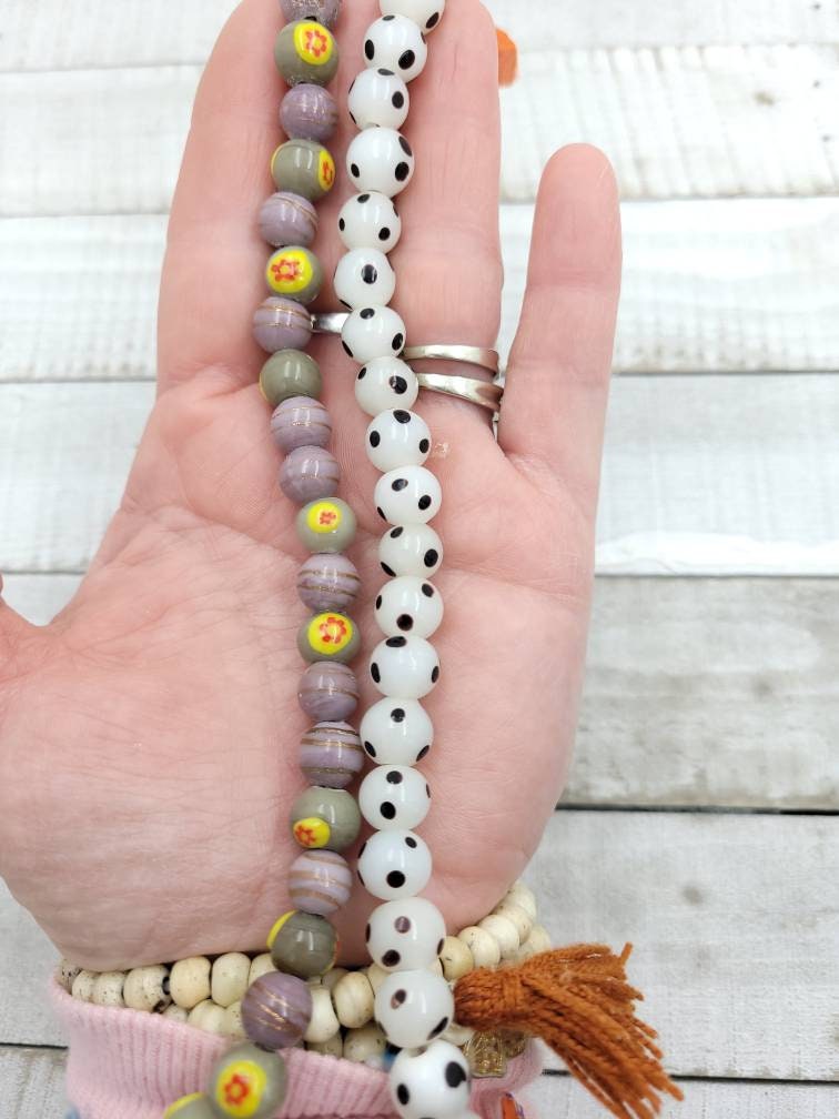 Beautiful Beads Handmade From Thailand Handcrafted, Millefiore, Lampwork Beads, Glass Beads, Jewelry Making Supplies, Strand 8", Venetian.