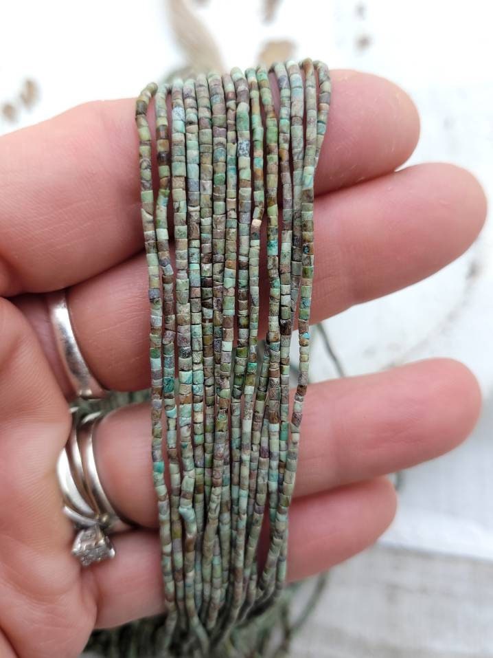 Authentic Heishi Beads Made Of Genuine Natural Turquoise, Strand 15" long and 1.5 mm in diameter, Afghan beads, Jewelry Making Supplies.