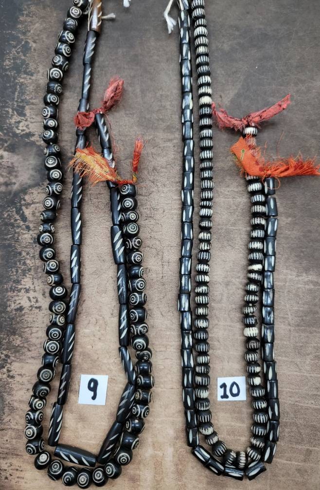Lot Of Beautiful Buffalo Bone Beads / 2 Strands- Wide Variety Of Authentic Hand-carved Bone Beads 12-15 Inch Strand / Jewelry Supplies.
