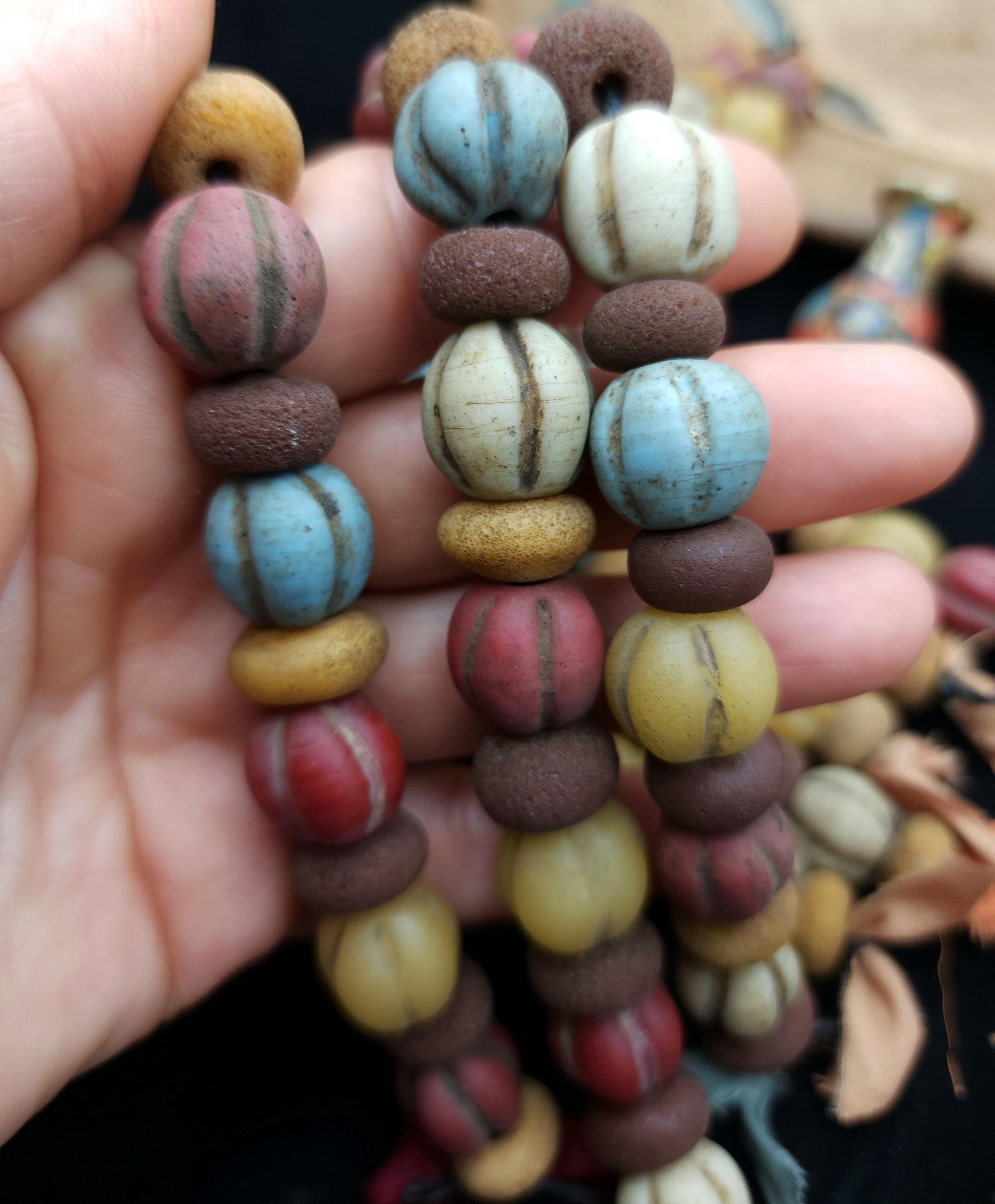 Old Pumpkin Beads, 17 Variable Beads 13-14mm x 7-15mm, Melon Beads, Indonesian, Thailand, Lampwork Beads, Jewelry Making Supplies, Craft.