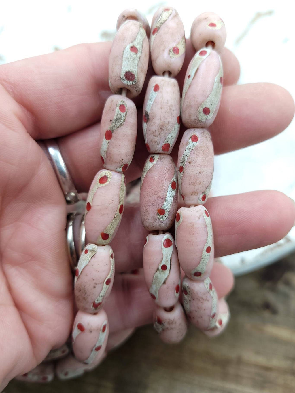 Old Accent Glass Beads Made By Thai Artisan Hands/ Indonesian Beads /Java /10 Beads 18-20mm x 10mm /Jewelry Supplies / Vintage / Venetian