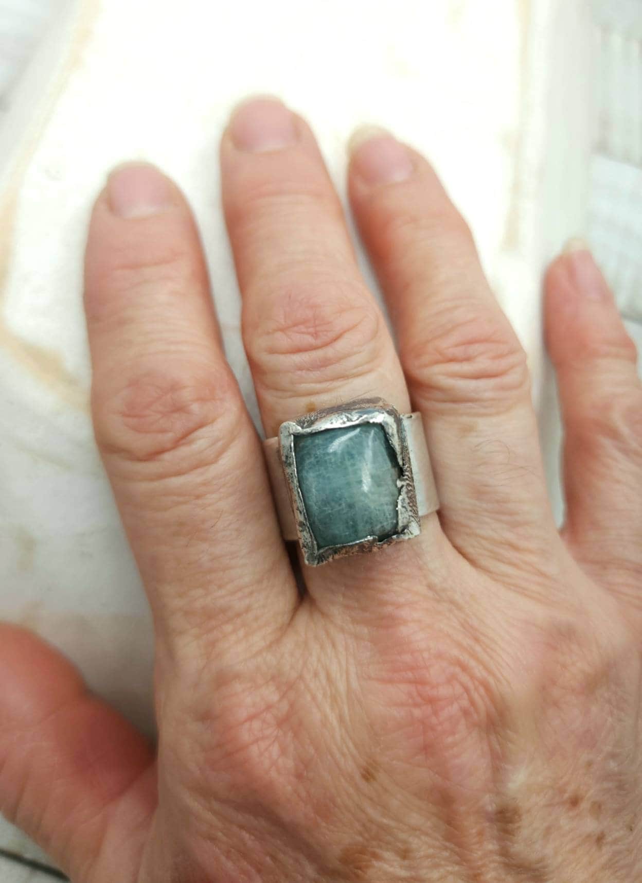 Beautiful .925 Silver Ring Natural Stone Aquamarine Size 10 / Gift For Him Or Her / Sophisticated Elegant Ring / Handmade / Silver Jewelry.