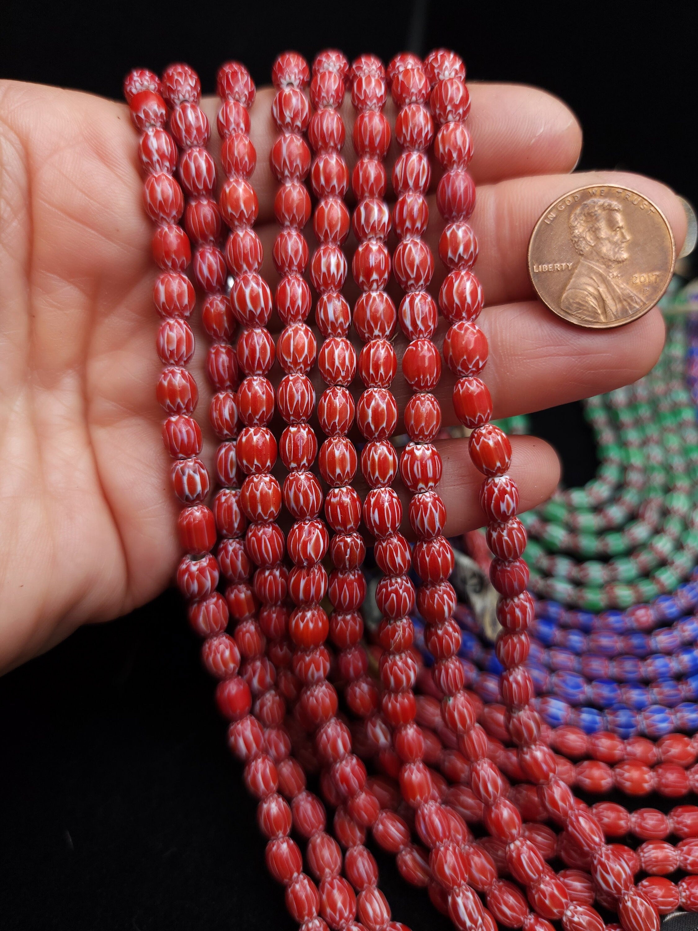 Small Multi-Layer Chevron Beads Choose Red, Blue Or Green Strand 10" 5-7 x 5-6mm 38-40 Beads / Jewelry Making Supplies.