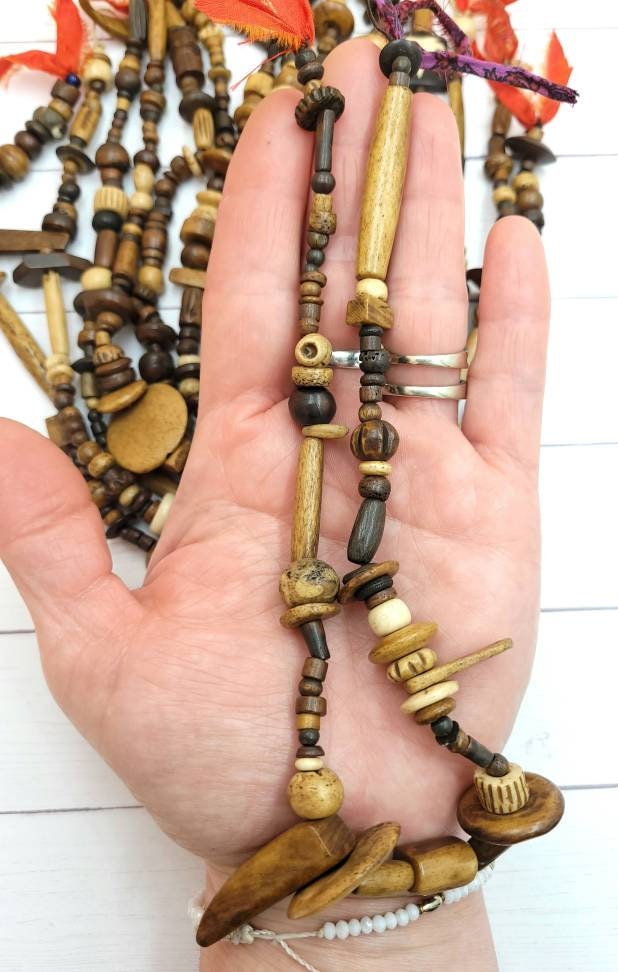 Strand 14" Fun & Variable Bone Beads 4-38mm / Ethnic / Boho / Hippie / Tribal / Hand Carved Beads / Jewelry Making Supplies.