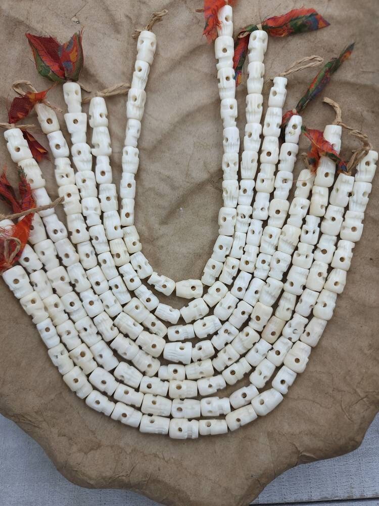 Yak bone Beads Skull Tibetan / Carved Bone Skull Beads / Nepalese Beads / Strand 10" / Jewelry Supplies.