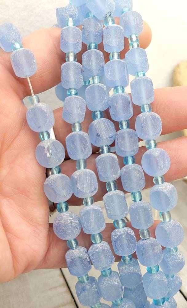 Glass Cube Beads From Afghanistan Strand 16-17 "Inches Long 10x8mm 30-32 Beads / Sea Glass / Opaque Glass / Jewelry Supplies.