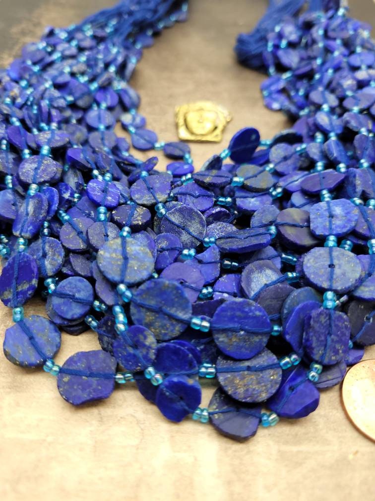 Beautiful Lapis Lazuli Beads Disc Shaped Button 8mm-12mm Strand 15 inches long / Jewelry Supplies.
