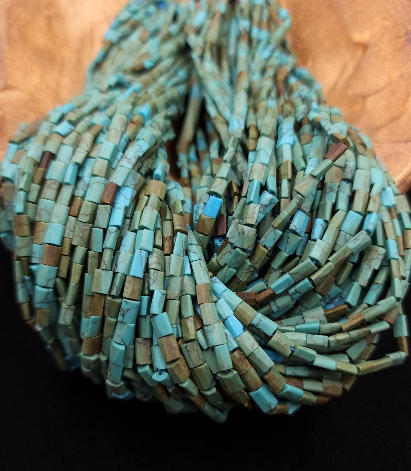 Afghan Turquoise Stone Beads Full Strand 15"+ Inches 76-80 Beads / Blue Turquoise Howlite / Flat Square Beads / Jewelry Making Supplies