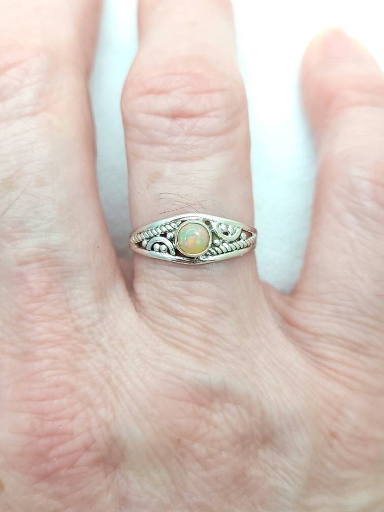 Midi Rings / Authentic 925 Silver Ring/ Natural Ethiopian Opal Ring.