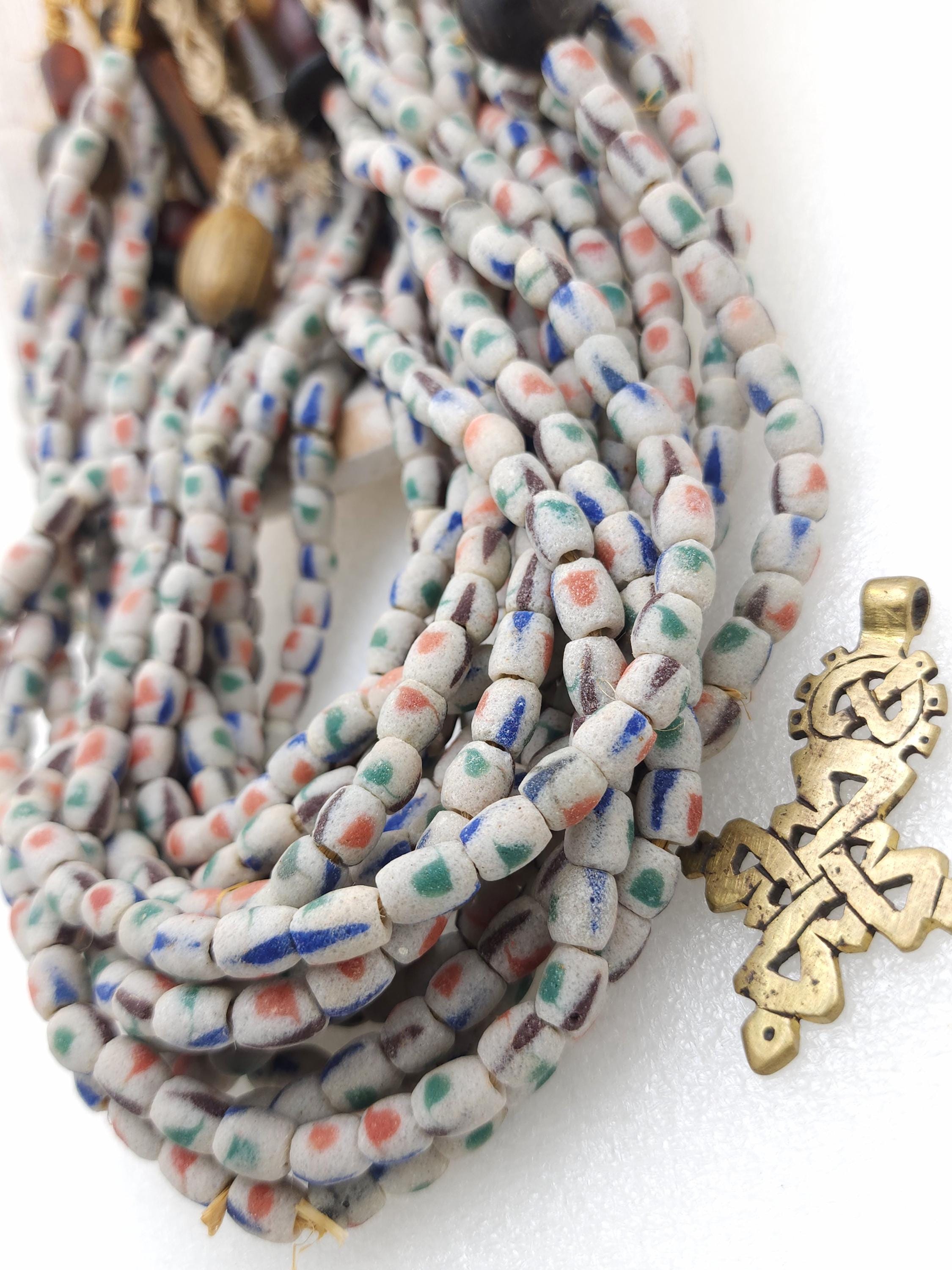 Vintage Recycled African Glass Beads Strand 17" 8-10mm 44-48 Beads / Jewelry Making Supplies.