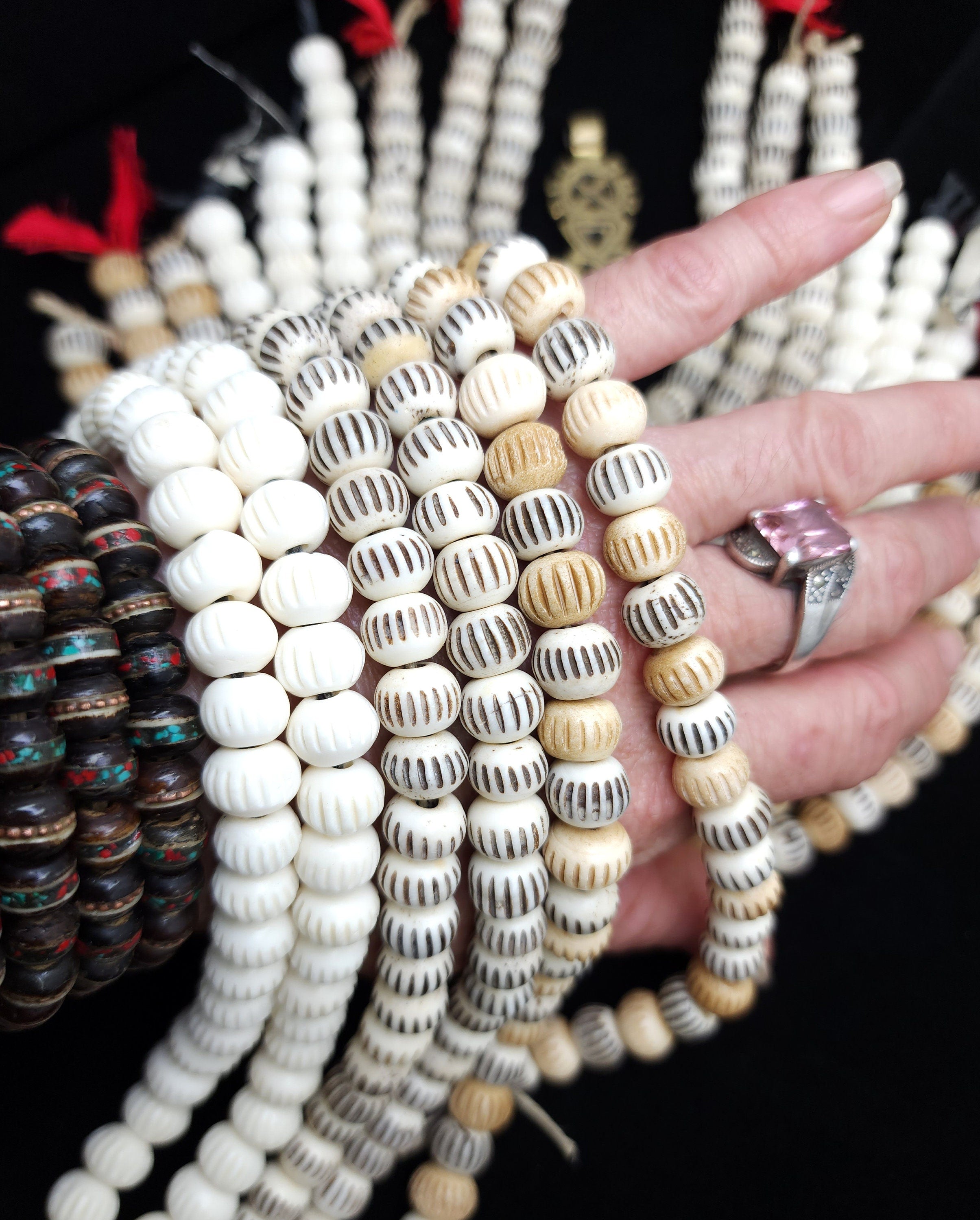 Bone Beads Strand 10" Inches 32-34 Beads, Option To Choose, Tibetan Rosary, Jewelry Making Supplies, Craft.