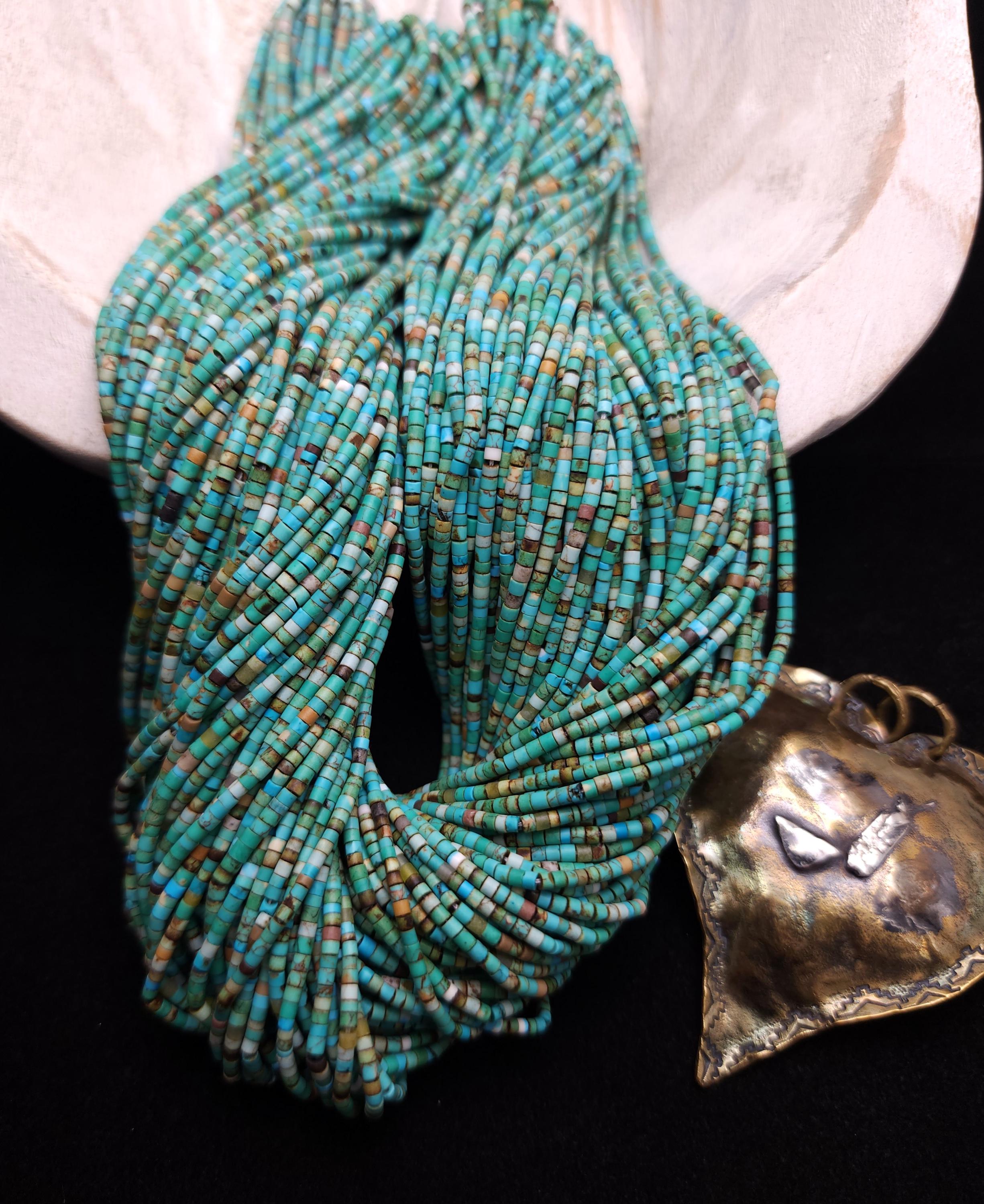 Genuine 100% Turquoise Heishi Beads  From Afghanistan 2mm+ Full Strand 15" 220+Beads,  Jewelry Making Supplies.