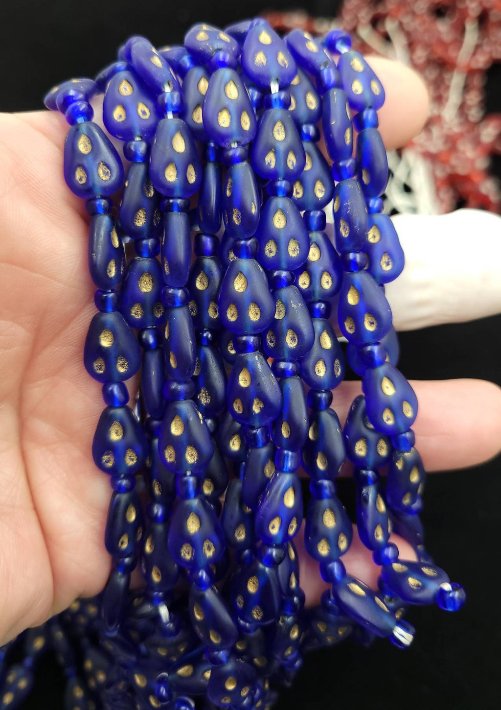 Vintage Glass Beads From Afghanistan Strand 17" 10-11mm / Jewelry Supplies / Egyptian Style Beads / Opaque Glass Beads