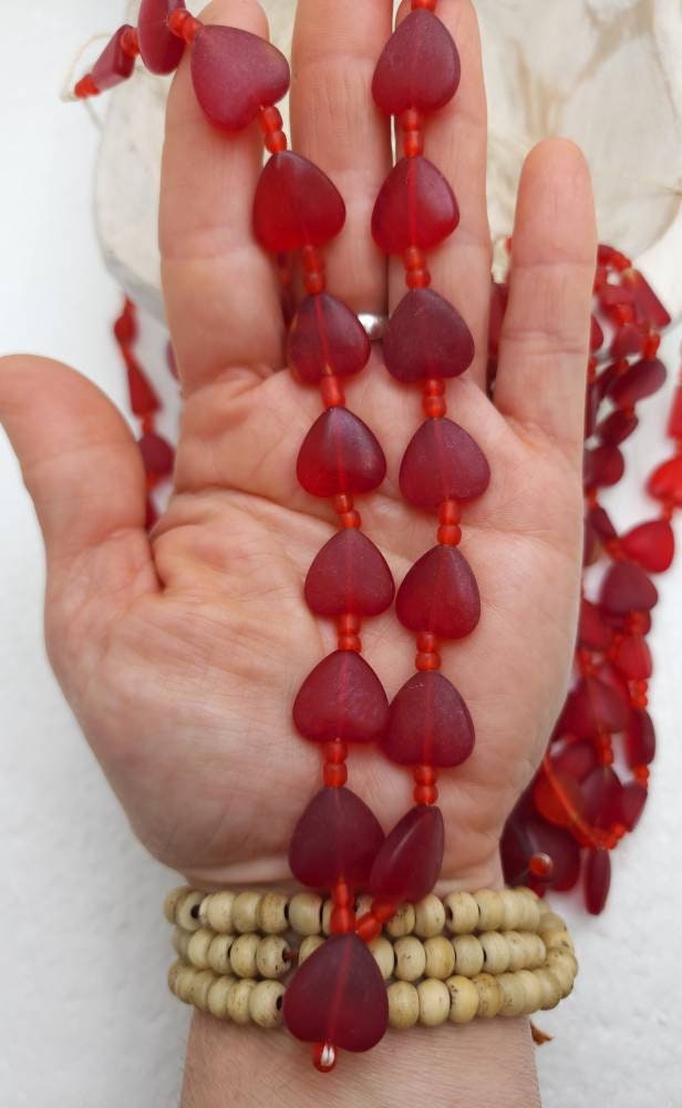 Fun And Cute Afghanistan Glass Beads Strand 15-16" Long 20-23Beads 10-18mm / Option to Choose Red or Honey Color  /  Jewelry Supplies.